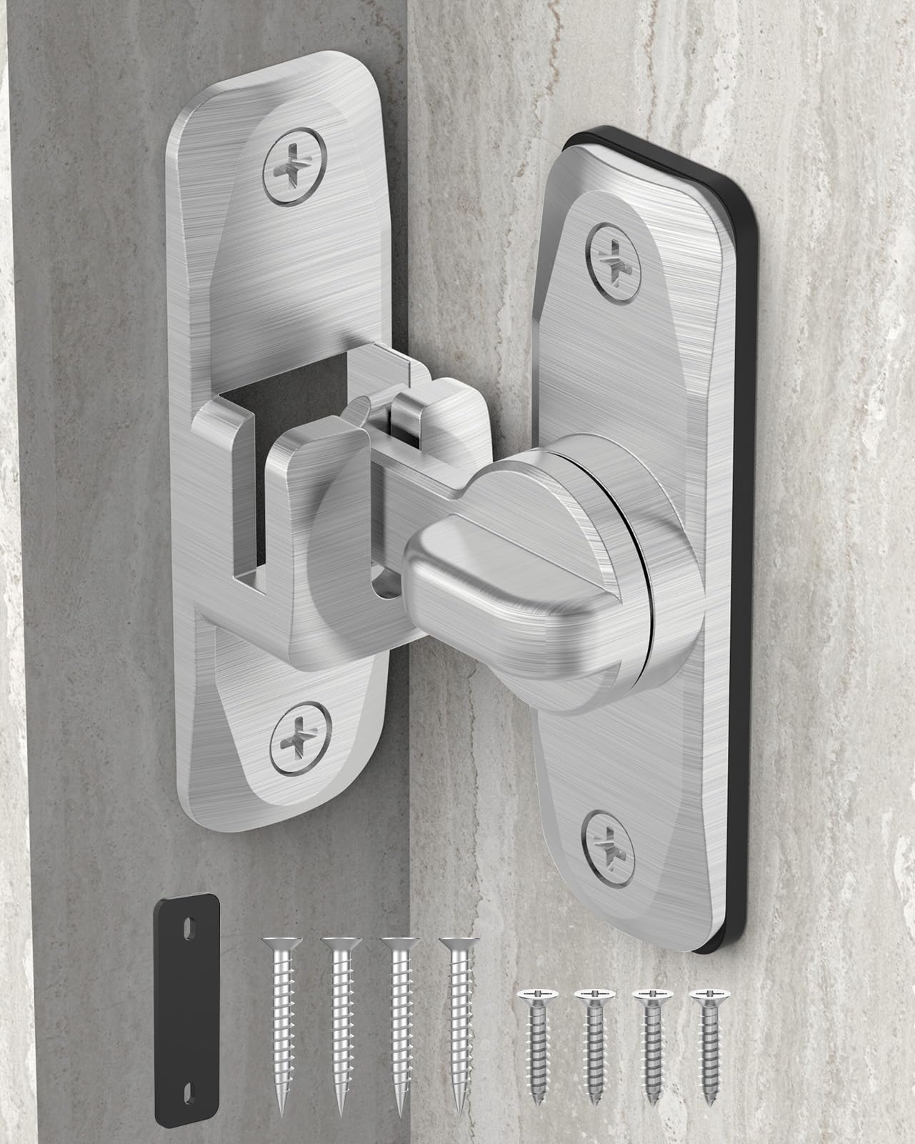 90/180 Degree Barn Door Latch Lock with Spacer, Silver, 1 Pack
