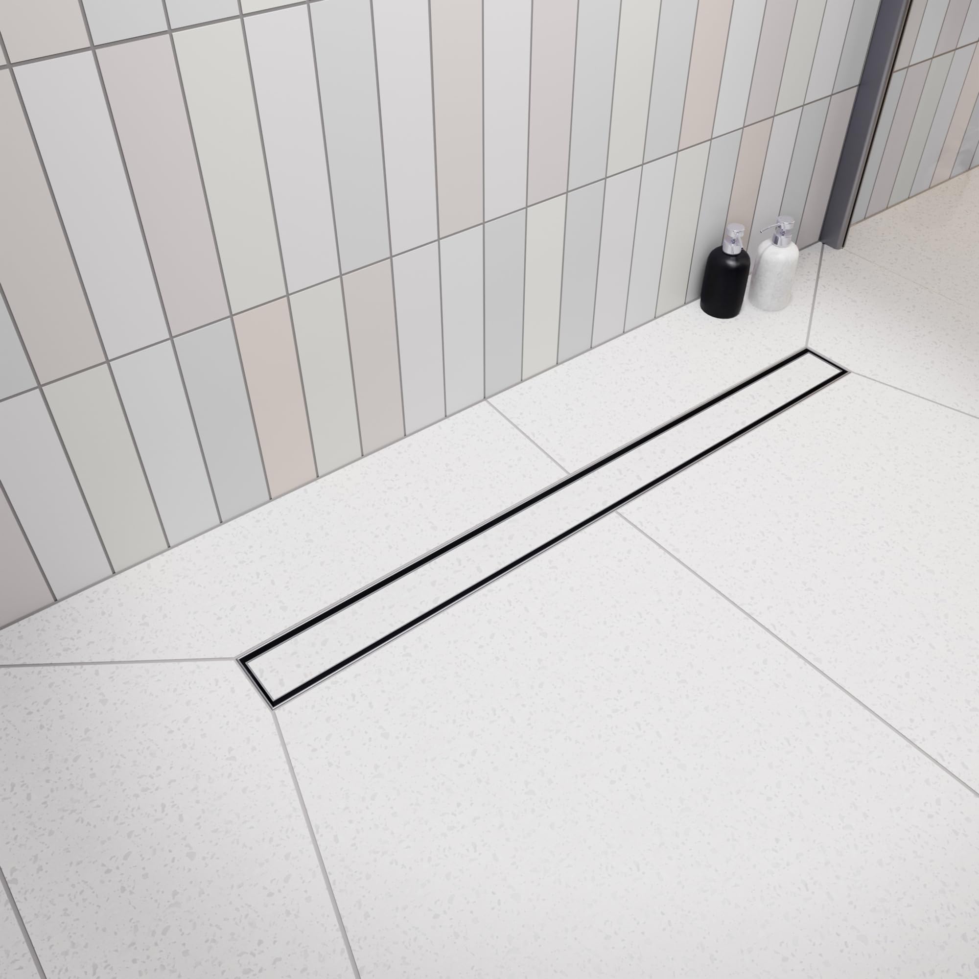 Canaleta de ducha Premium SLX Duo – Acero inoxidable AISI 304, óxido enlosable, sifón Ø50, colador de pelo, patas de montaje, manguito de sellado, 60 a 100 cm (60 cm)