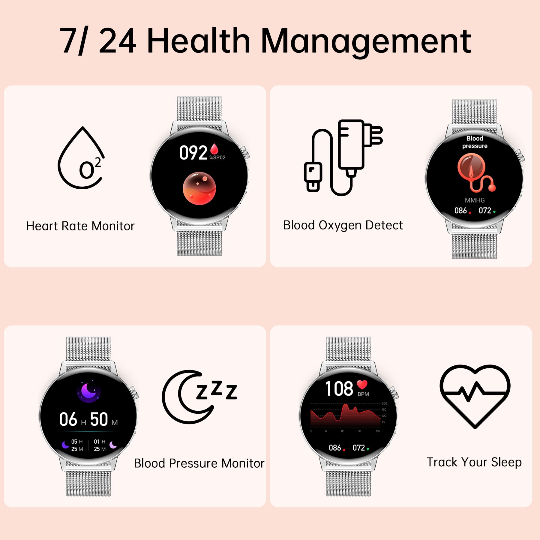 Reloj Inteligente Digital Mujer Hombre Redondo, 1,32" Smartwatch Llamada, 20 Modos Deportivos Fitness Pulsera Actividad con Sueño/Pulsómetro, Podómetro/Cronómetro Smart Watch para iOS Android