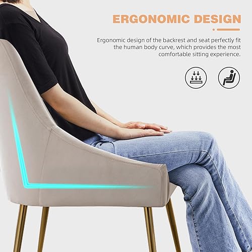 Miniatura 6 de Mid-Century - Juego de 2 sillas de comedor modernas de terciopelo, sillas decorativas tapizadas con mango dorado y patas de metal pulido para