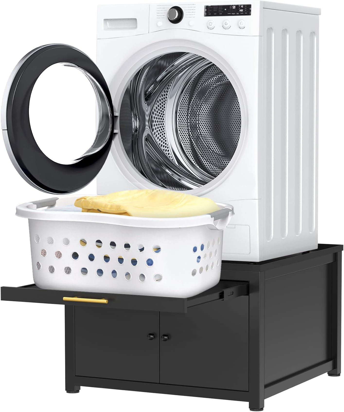 GDLF 29" Laundry Pedestal, Washer Dryer Pedestal with Storage, Black
