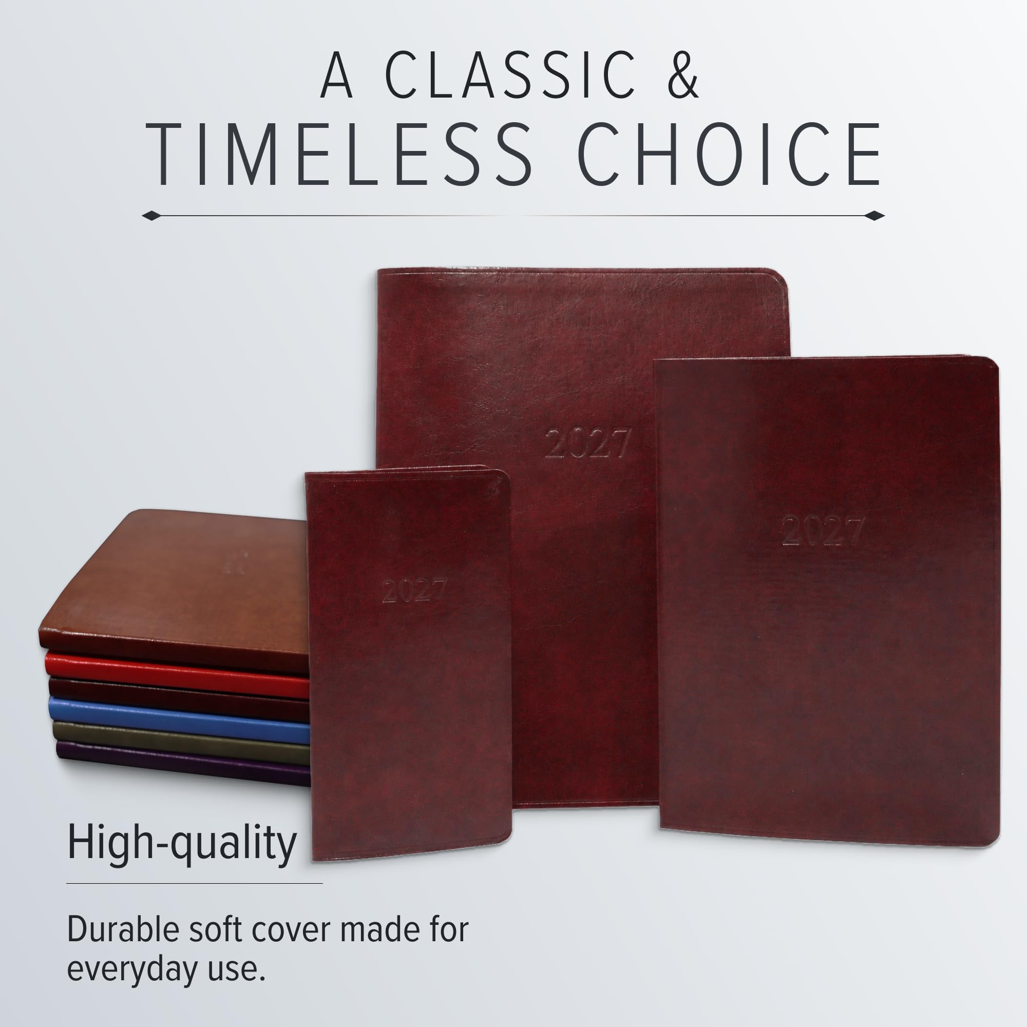 Gallery Leather Agenda mensual grande 2027 Acadia Plum | Elegante agenda y cuaderno con elegantes bordes dorados de página, 18 meses, 24,77 x 19 cm