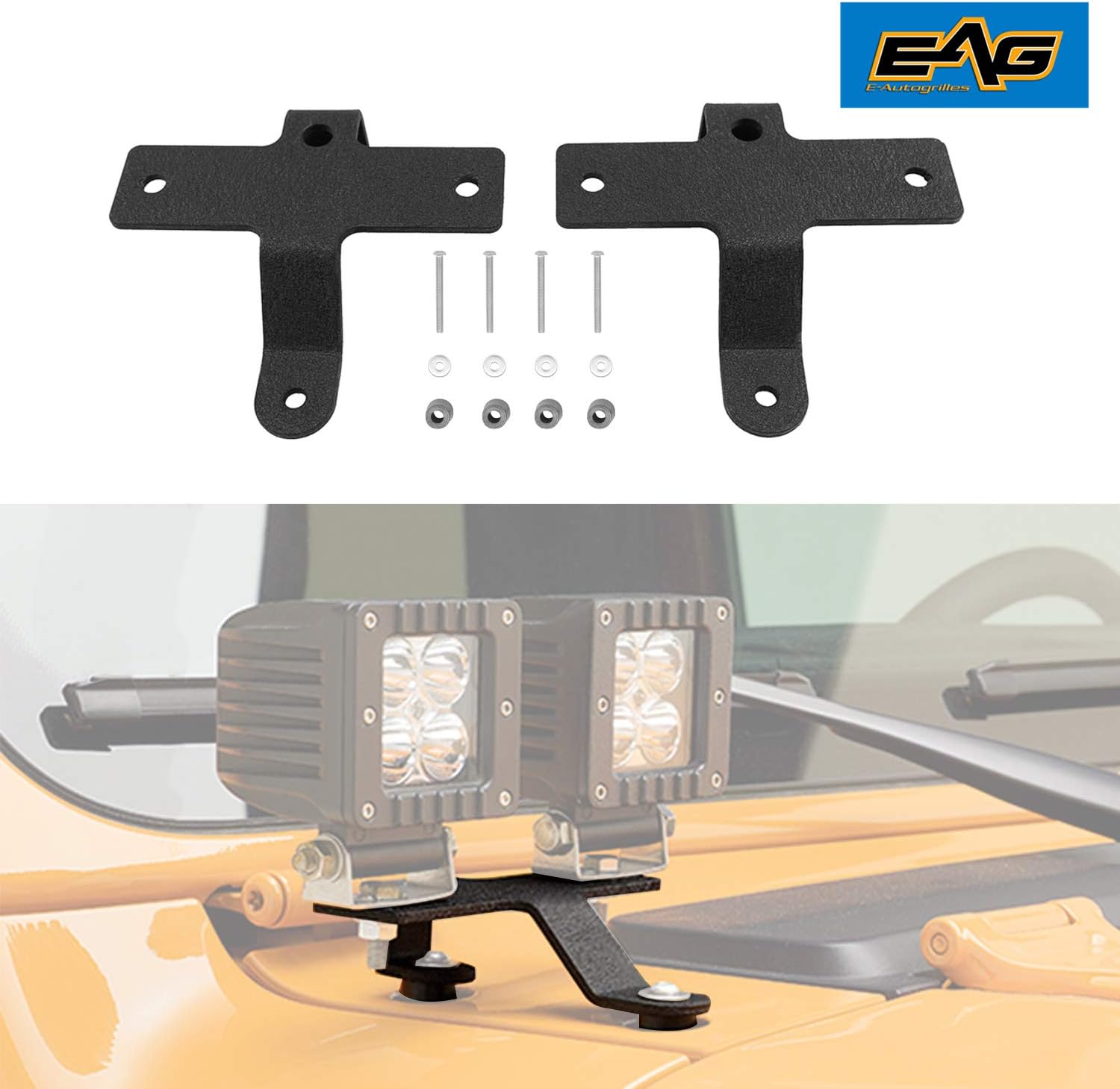 EAG Dual 3 inch Cube Windshield Cowl Light Mounts Fit for 2018-2021 Wrangler JL / 2020-2021 Gladiator JT