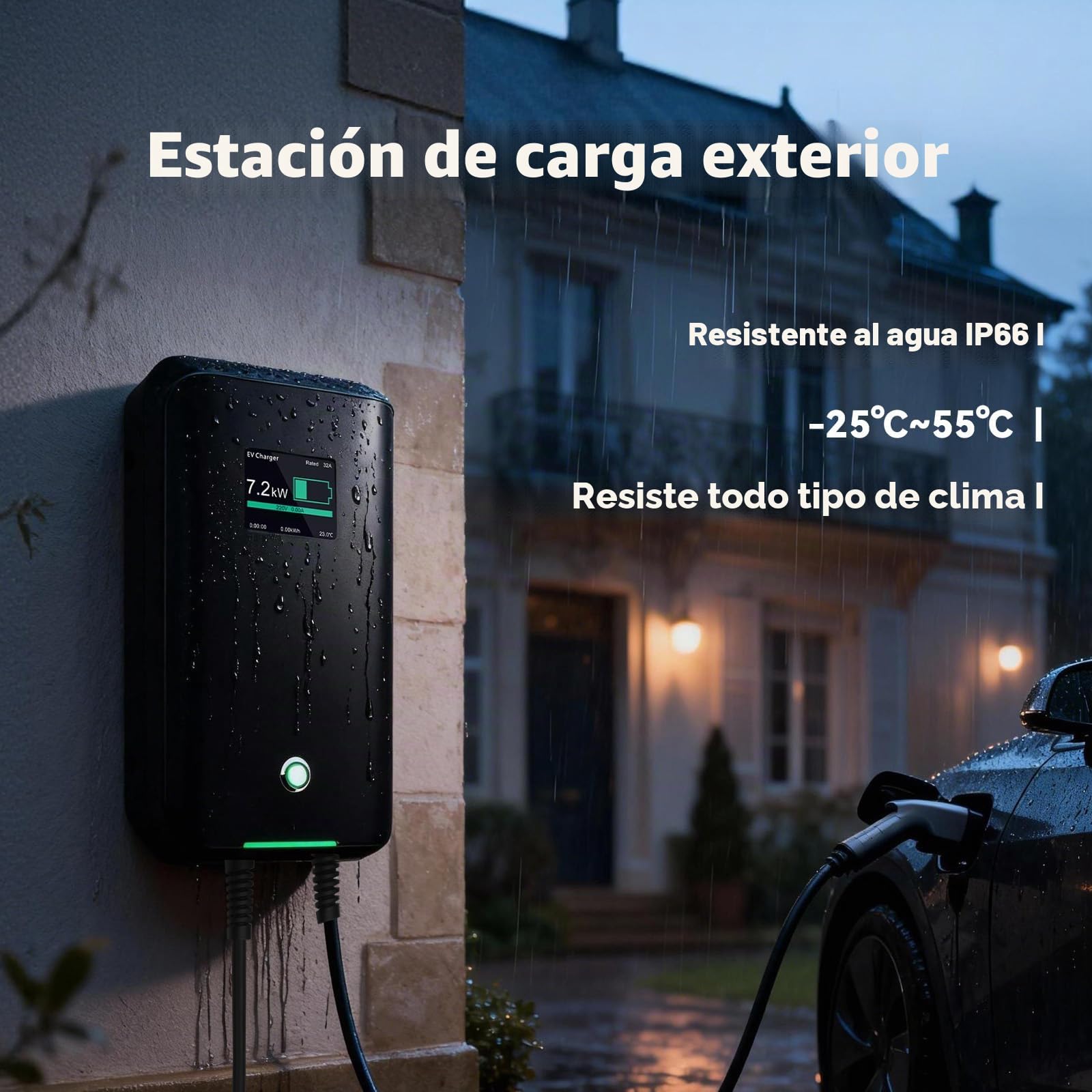 32A Cargador Coche Electrico,Punto de Recarga para Coches Eléctricos,Wallbox 7kW Tipo 2 Monofásico,Cable de Carga Tipo 2 6m para Scenic,Megane,Model Y/3,E-C3,E-208,E-2008, EX30,XC60,MG4