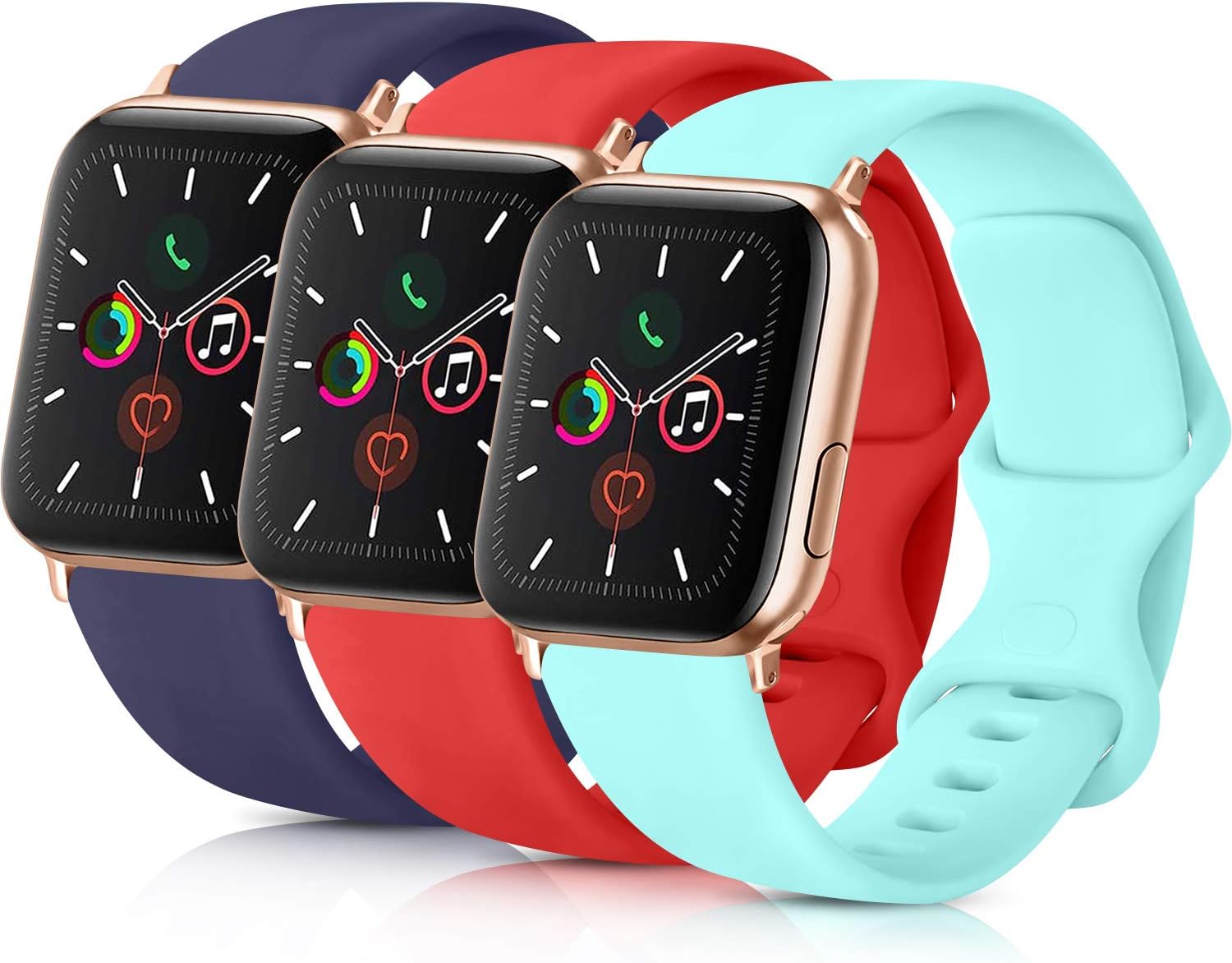Pack 3 Compatible with Apple Watch Band 38mm Women, Soft Silicone Band Compatible iWatch Series 4, Series 3, Series 2, Series 1 (Navy Blue/Orange Red/Light Blue, 38mm/40mm-S/M)