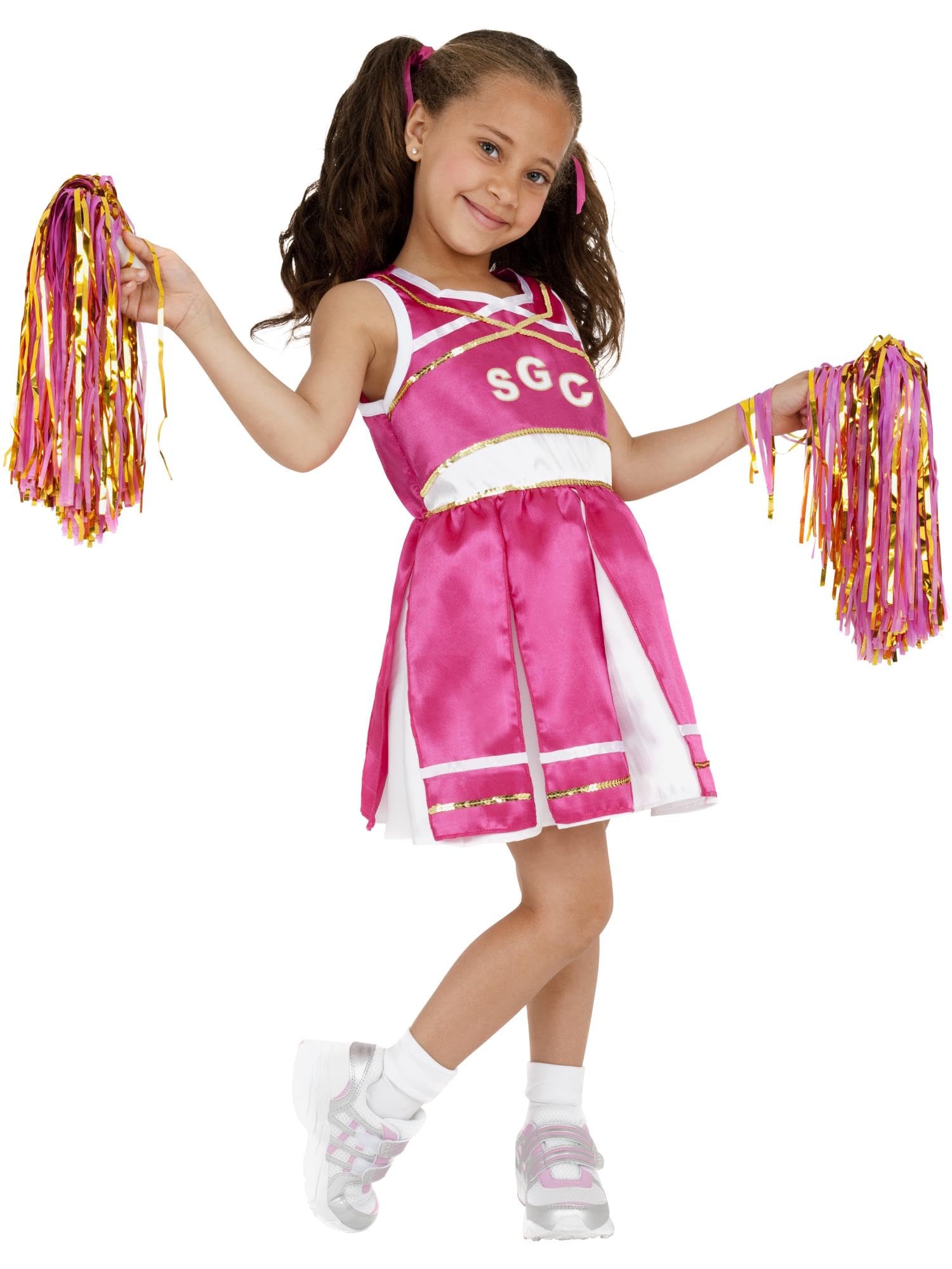 Smiffy's Children's Cheerleader Costume, Child, Dress And Pom Poms, Ages 7-9, Pink/Gold