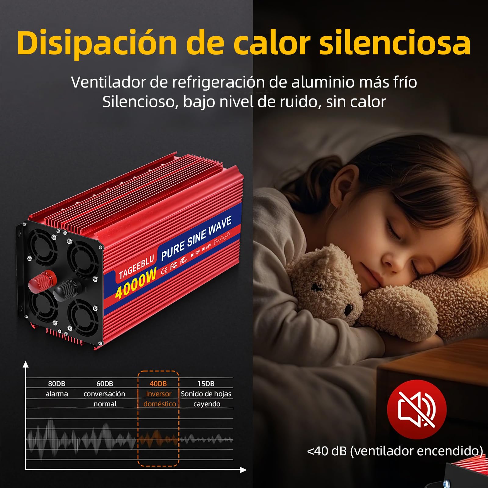 4000W inversor 12v 220v Onda Pura, convertidor 12v 220v con 2 AC Tomas, Pantalla LCD