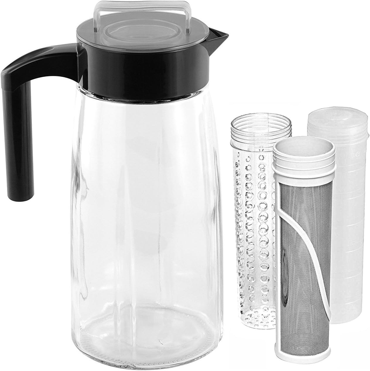Glass Cold Brew Coffee Maker 1775ml With Ice And Fruit Infuser Inserts Included (Black)