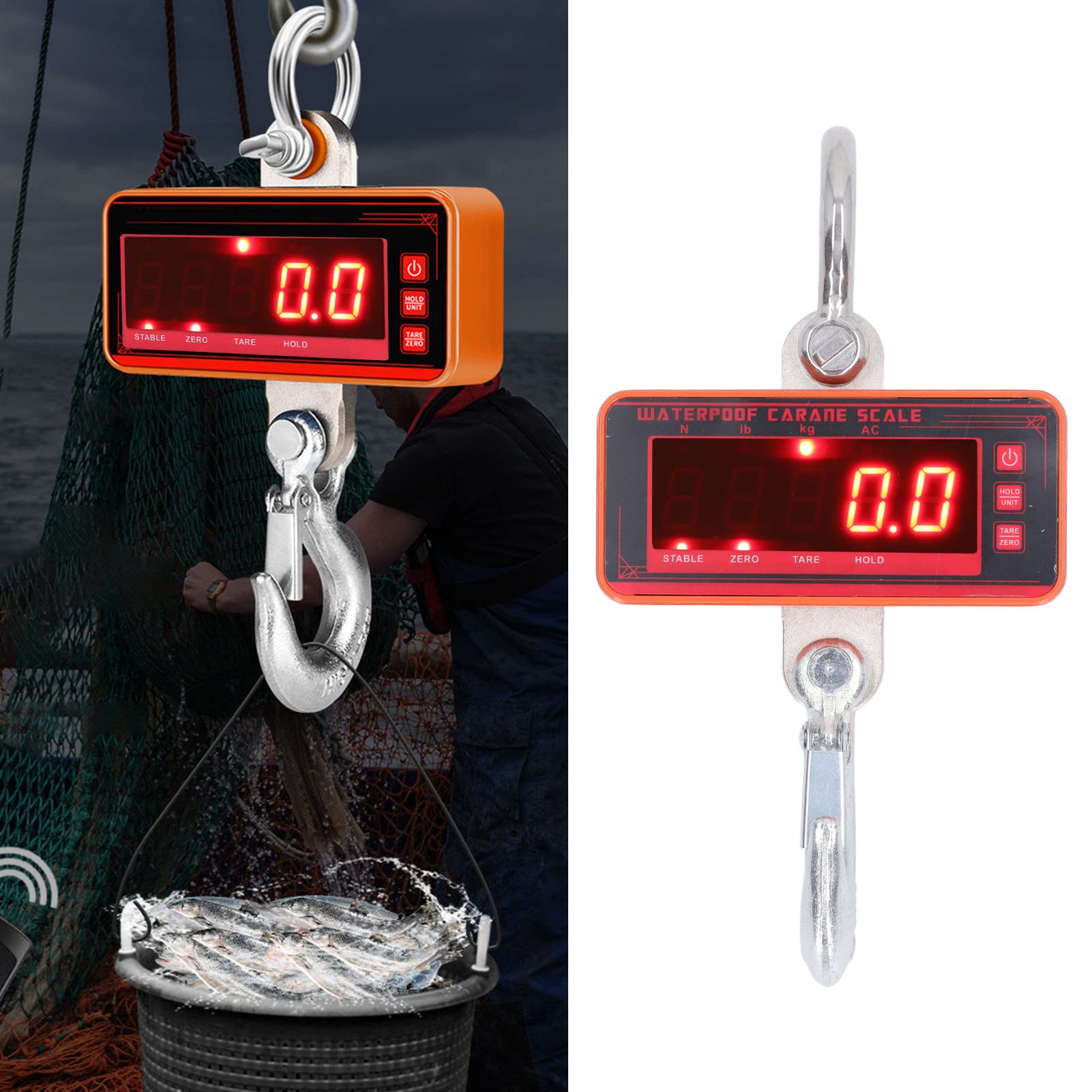 Báscula colgante digital de capacidad de 1500 kg y 3000 lb - Báscula industrial con carcasa de aluminio para almacenes - con pantalla LED resistente al agua y control remoto