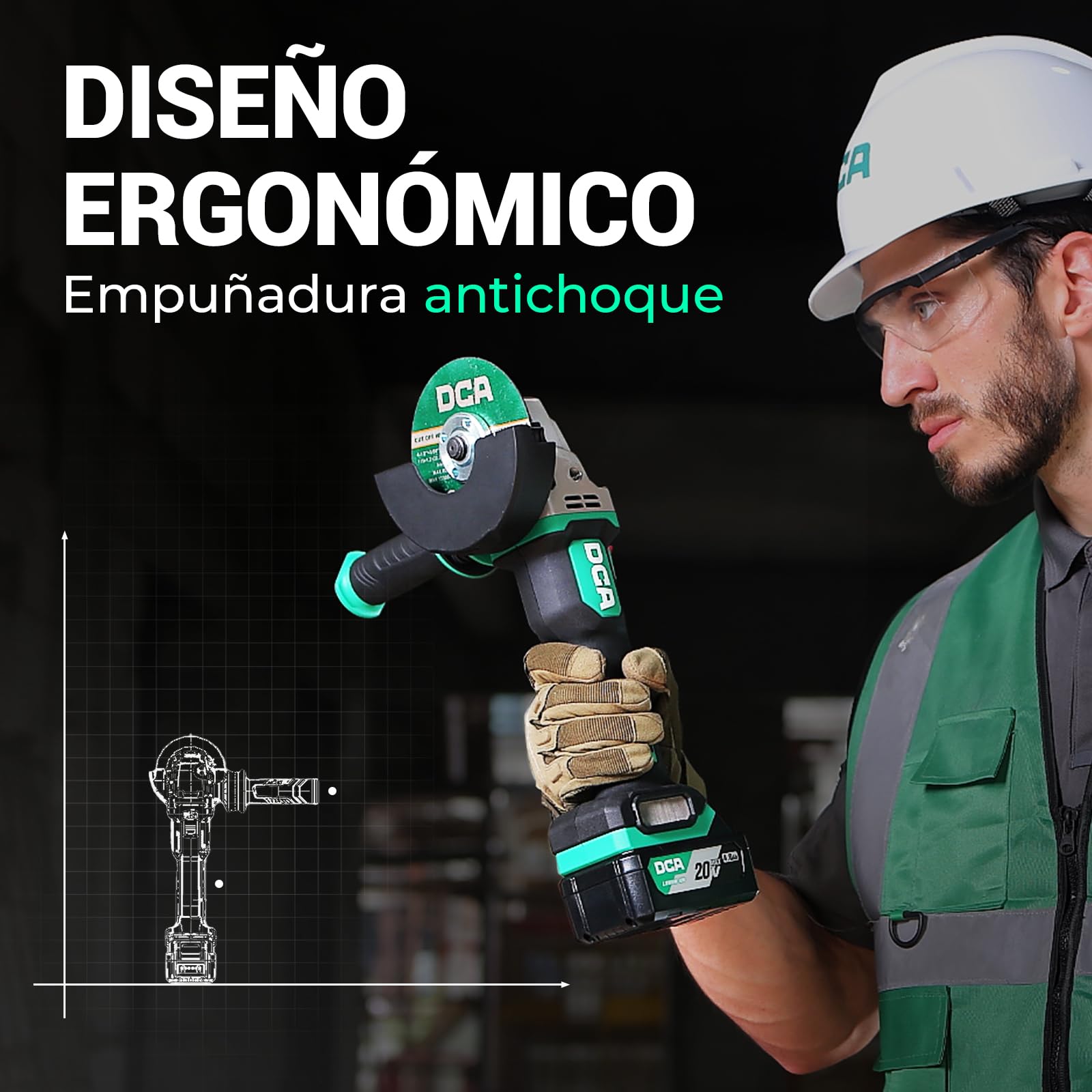DCA Amoladora Angular sin Cable 20V sin Escobillas, Ø125mm, incl. Batería 4.0Ah & Cargador Rápido, 8500RPM Amoladora Angular Profesional con Tapa de Cierre Rápido, 6 Discos para Cortar, Desbastar