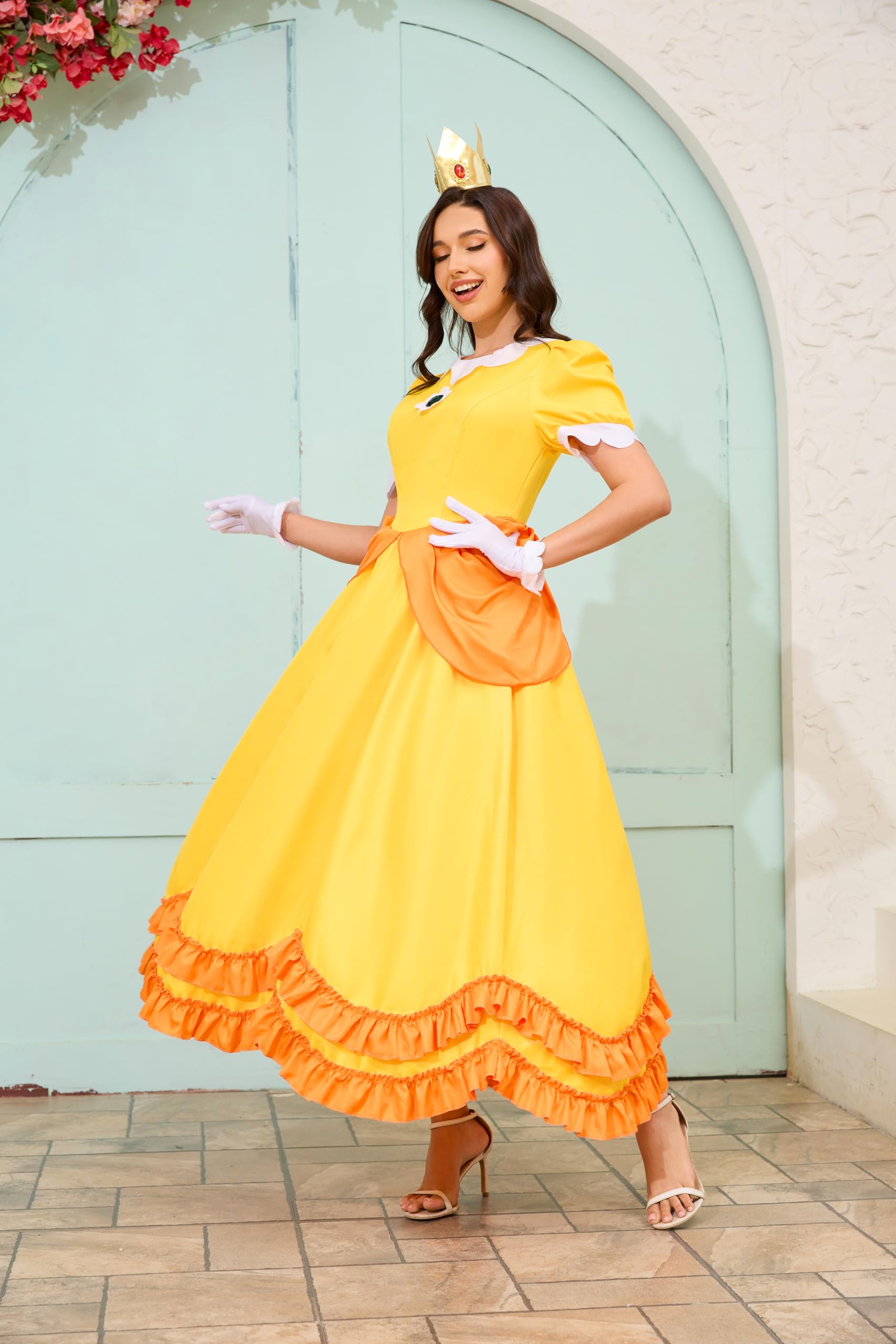 Vestito da principessa da donna, per Halloween, cosplay, costume da principessa, corona, orecchini, guanti, set per adulti