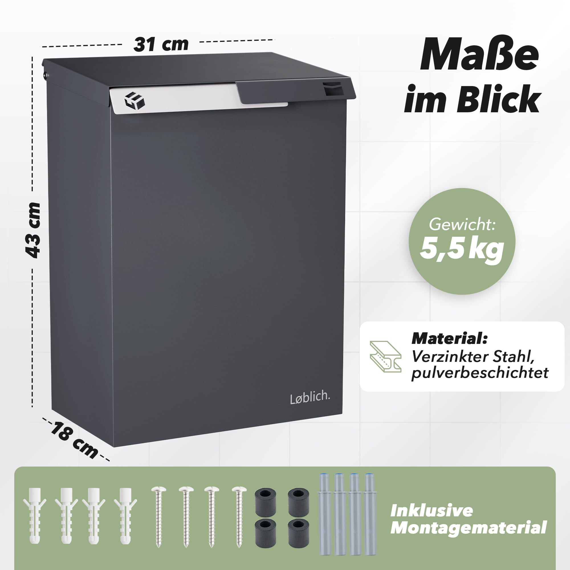Briefkasten RAL 7016 Anthrazit | Vom Briefträger entwickelter XL-Wandbriefkasten für Päckchen & Post - wetterfest, geräuscharm, abschließbar - Outdoor Stahl-Postkasten modern