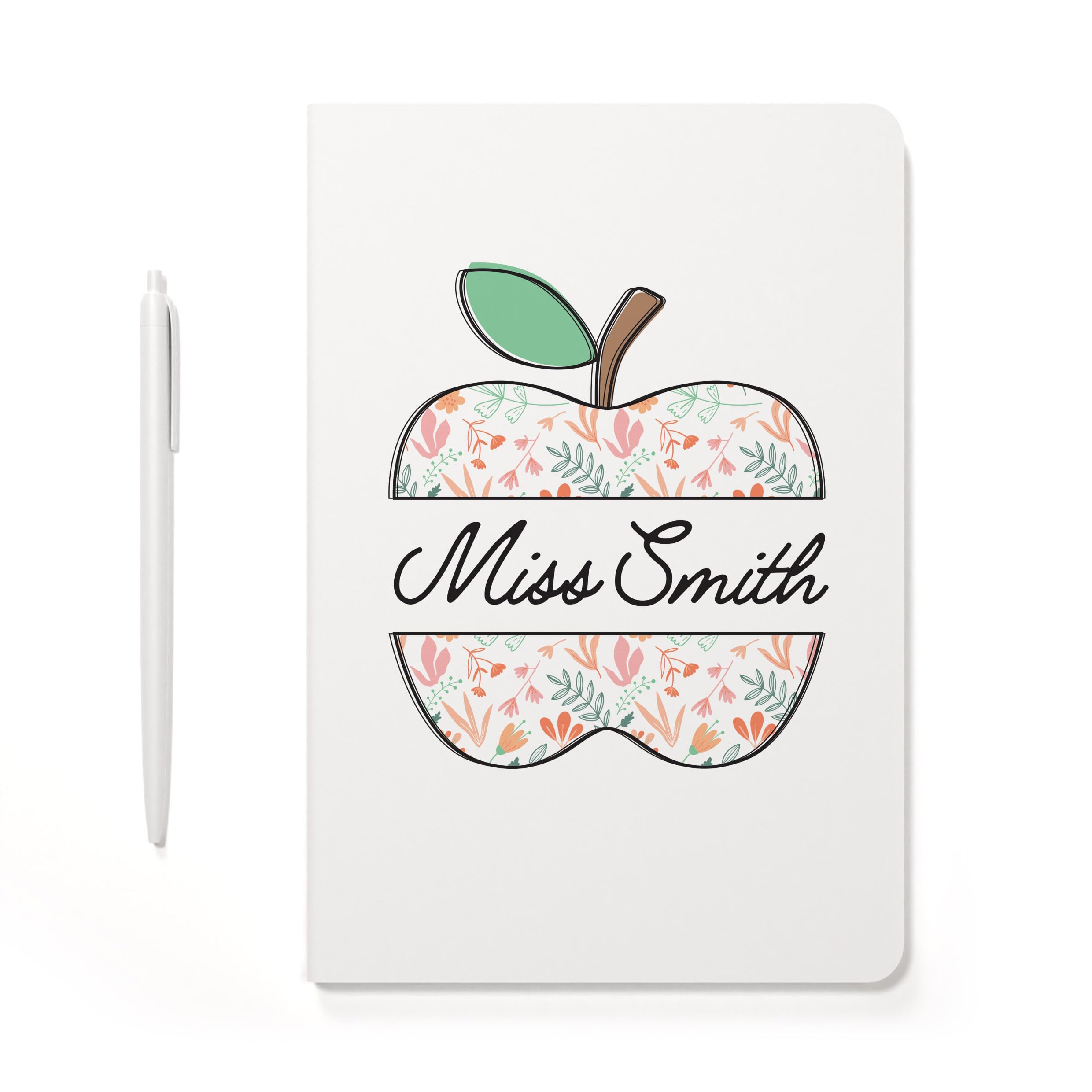 Beecreative Personalised Teacher A5 Notebook With Any Name - Custom Teacher Appreciation Gift For School Leaving - White Notepad And Pen