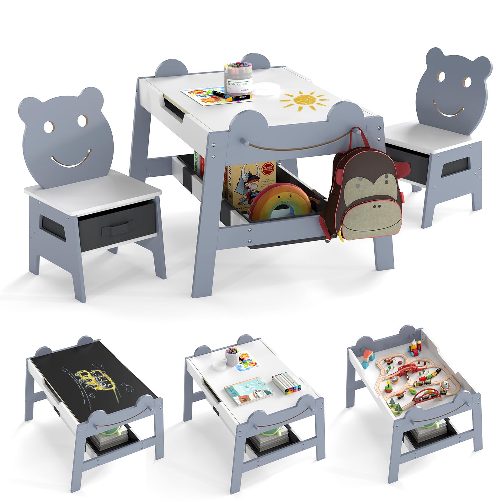 Costzon Kids Table and Chairs, 3-in-1 Table Set w/Chalkboard &amp; Whiteboard