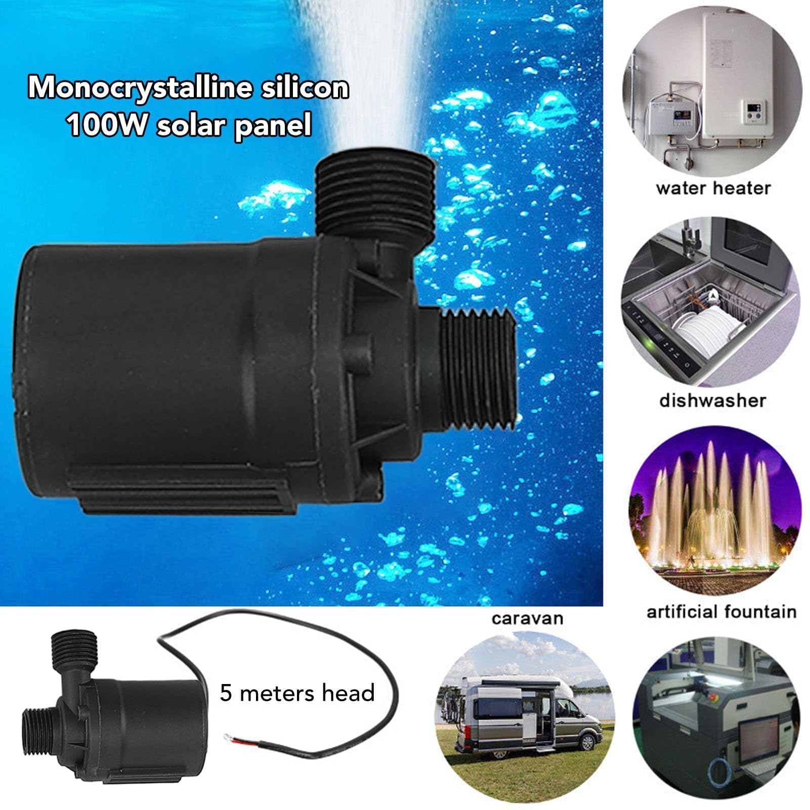 Solar Tauchpumpe Gartenpumpe 100W Kit 800L Höhe mit Speicherbox für Teich Springbrunnen autark