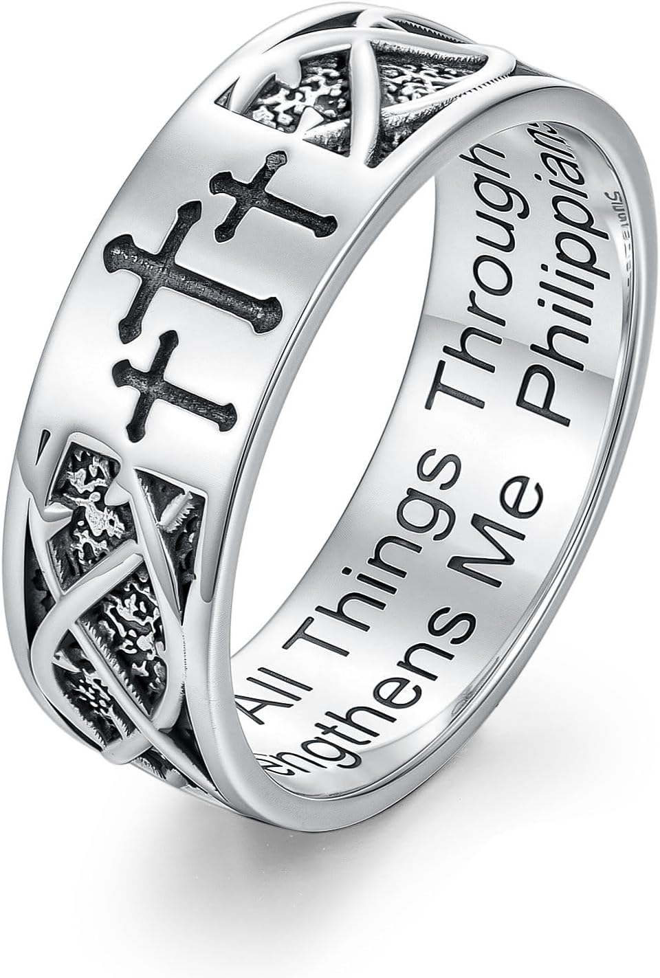 925 Sterling Silver Cross Band Ring for Men with Scripture Size 6/7/8/9/10/11/12/13/14/15 Christian Rings for Dad Son