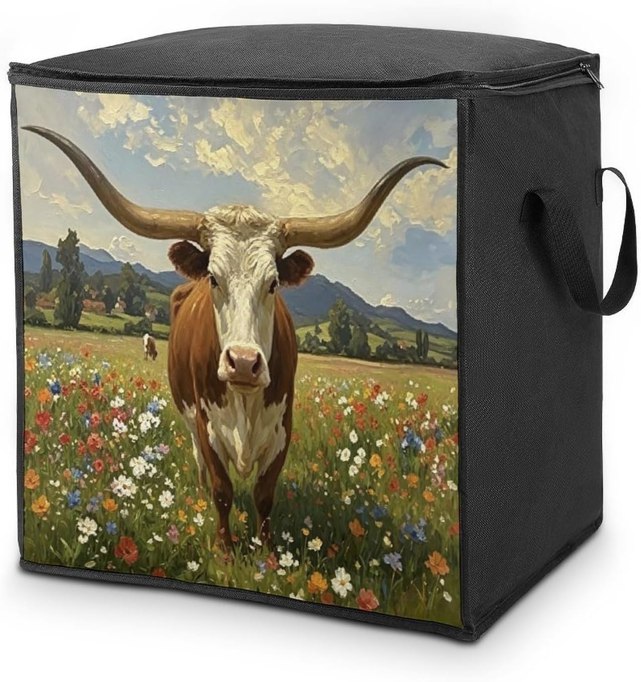 Longhorn Cow Comforter Storage Bag Moving Bag | Clothes Storage Bins-70L,Moving Bag With Dual Handles For Easy Carrying, Zipper Design Durability for Home,Bedroom,Closet
