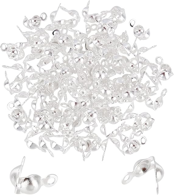 UNICRAFTALE about 100pcs Silver Bead Tips Stainless Steel Calotte Ends 3.5mm Dia Open Clamshell Knot Covers Fold-Over Bead Tips 1.5mm Small Hole End Caps for Knots Crimp Findings