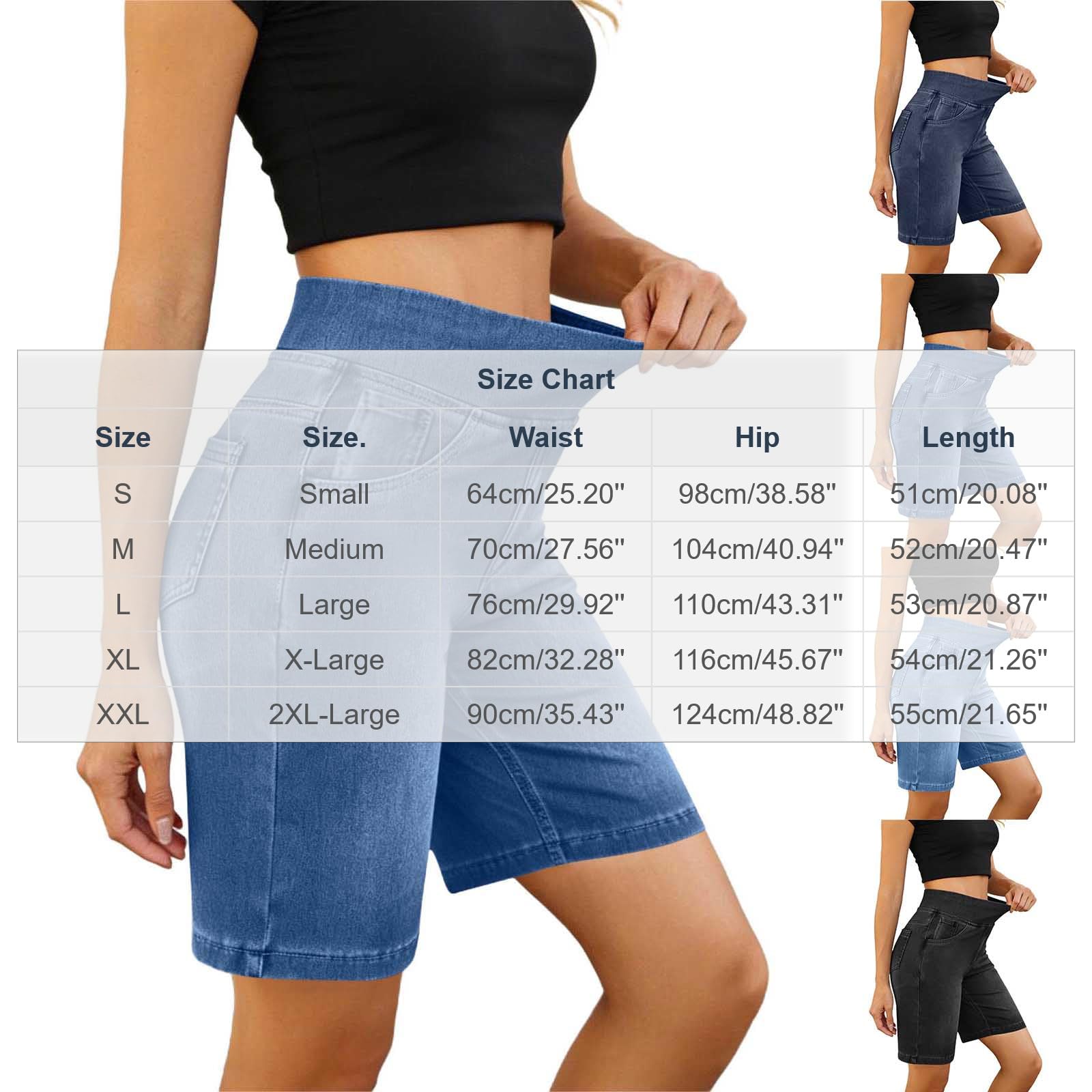 Short Femme Jeans Chic Mode Hot Pants Décontracté Élastique Taille Short Jean Femme D'été Amincissant Bermuda Baggy Taille Haute Vêtements Couleur Unie Pantalon Court avec Poches Tailles S à XXL