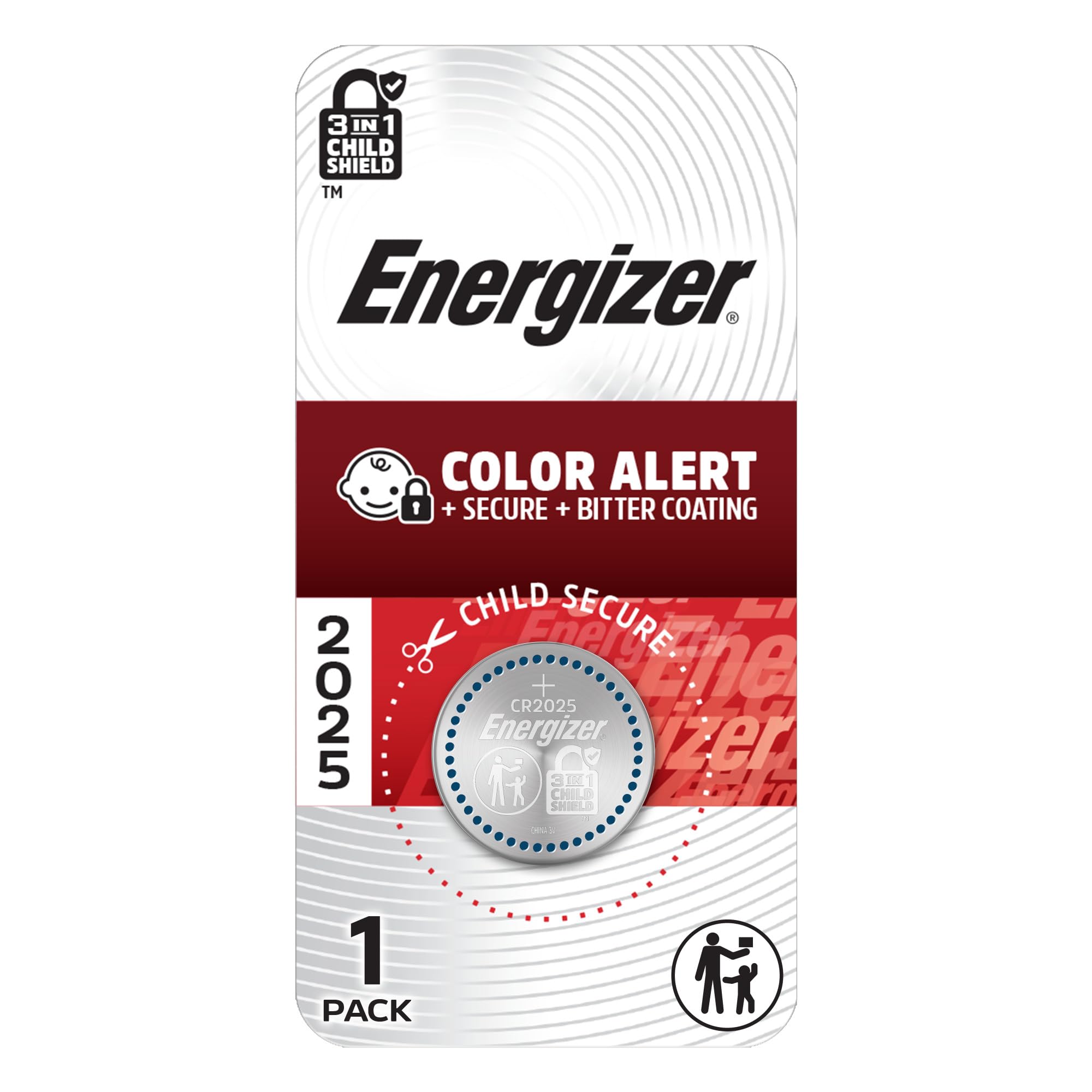 2025 Batteries (1 Pack) by Energizer – 1 Count (Pack of 1), Black/Red, Model ECR2025BP