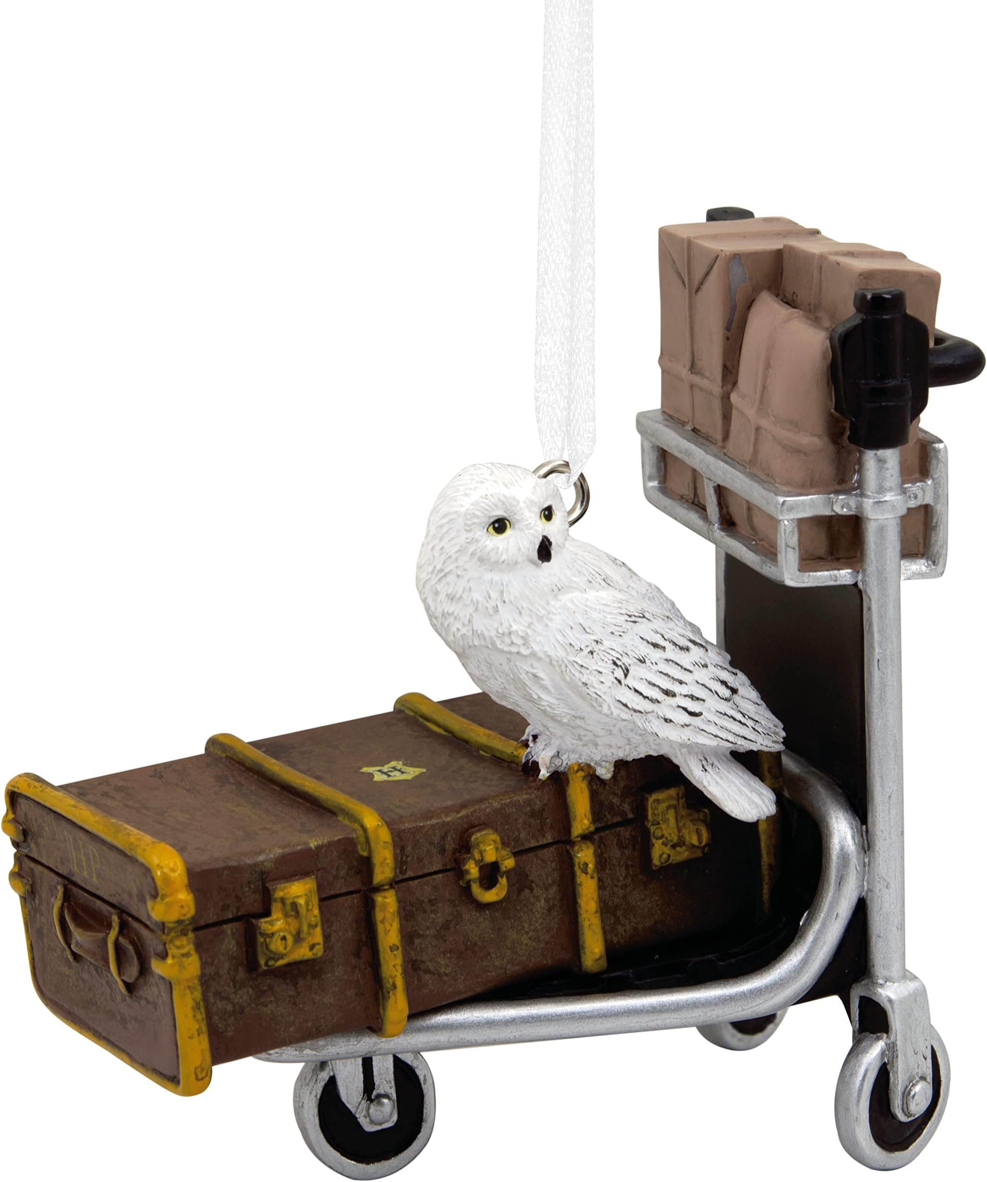 Hallmark Harry Potter Trolley Cart with Hedwig Christmas Ornament, 25574068, H 7.8cm by W 7.3cm by L 4.9cm, White & Brown, Resin