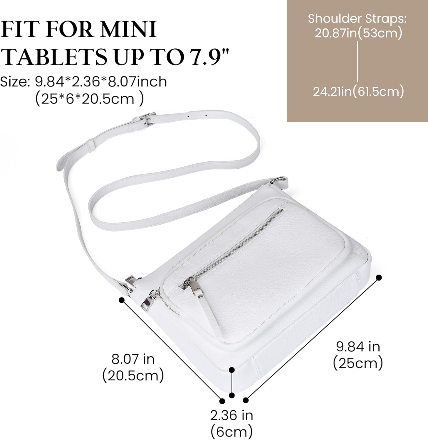 befen Genuine Leather Crossbody Bags for Women Medium Size RFID Blocking Leather Purse for Women with Multi Zip Pockets