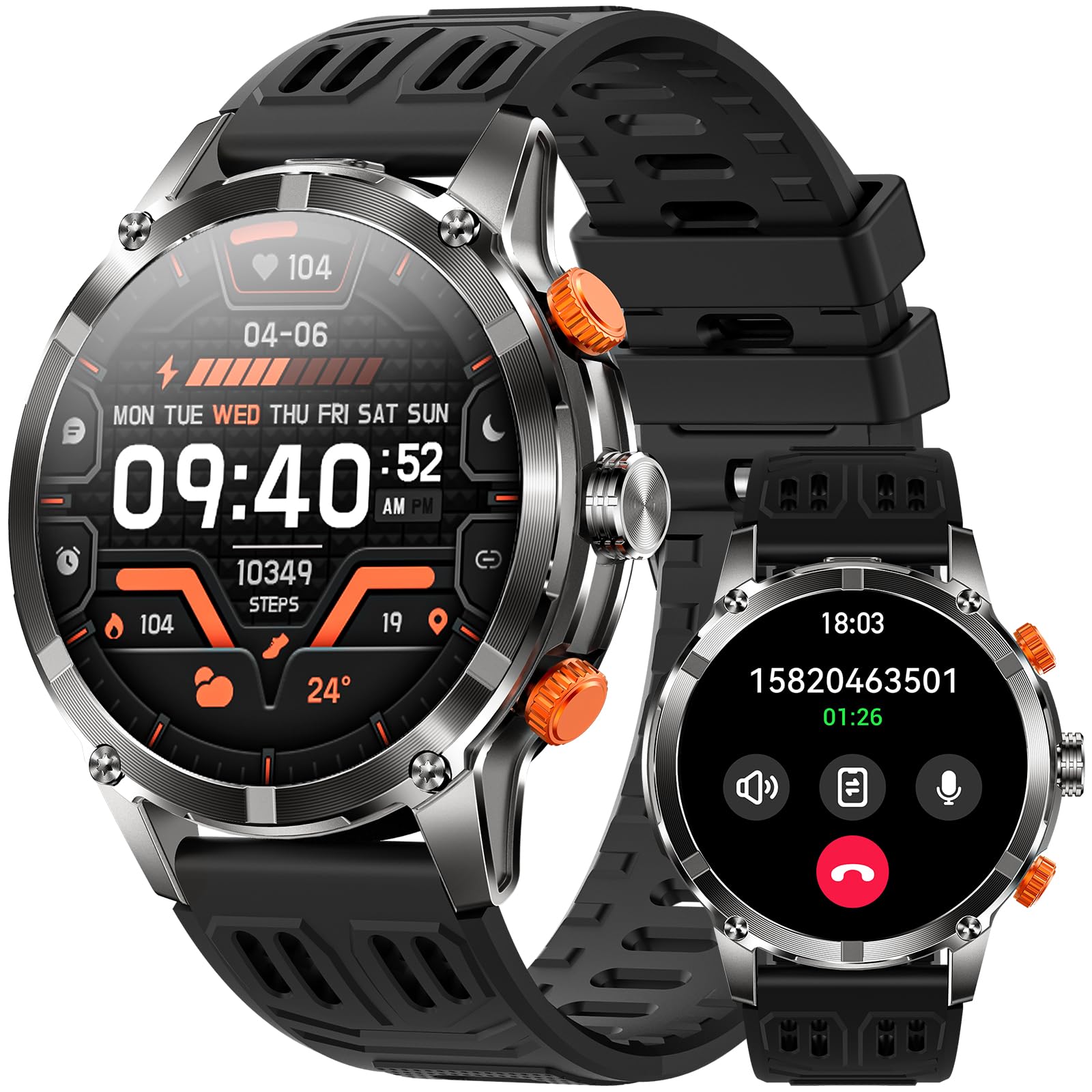 Military Smart Watch for Men with LED Flashlight Rugged