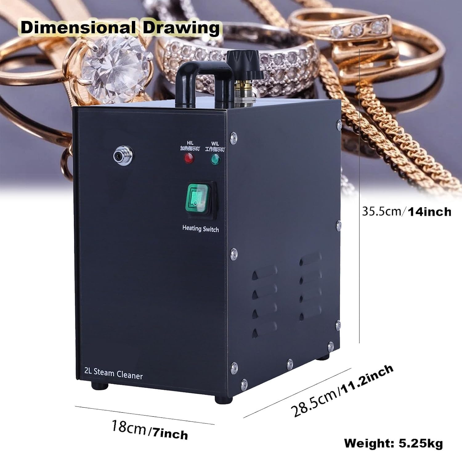 Nettoyeur Vapeur pour Bijoux 1500 W, Nettoyage Haute Pression de lacier Inoxydable 304, Lave-Pierres à ultrasons 2 L pour Or, Argent, Lunettes, Montres, bagues, Petites pièces et Circuits imprimés.
