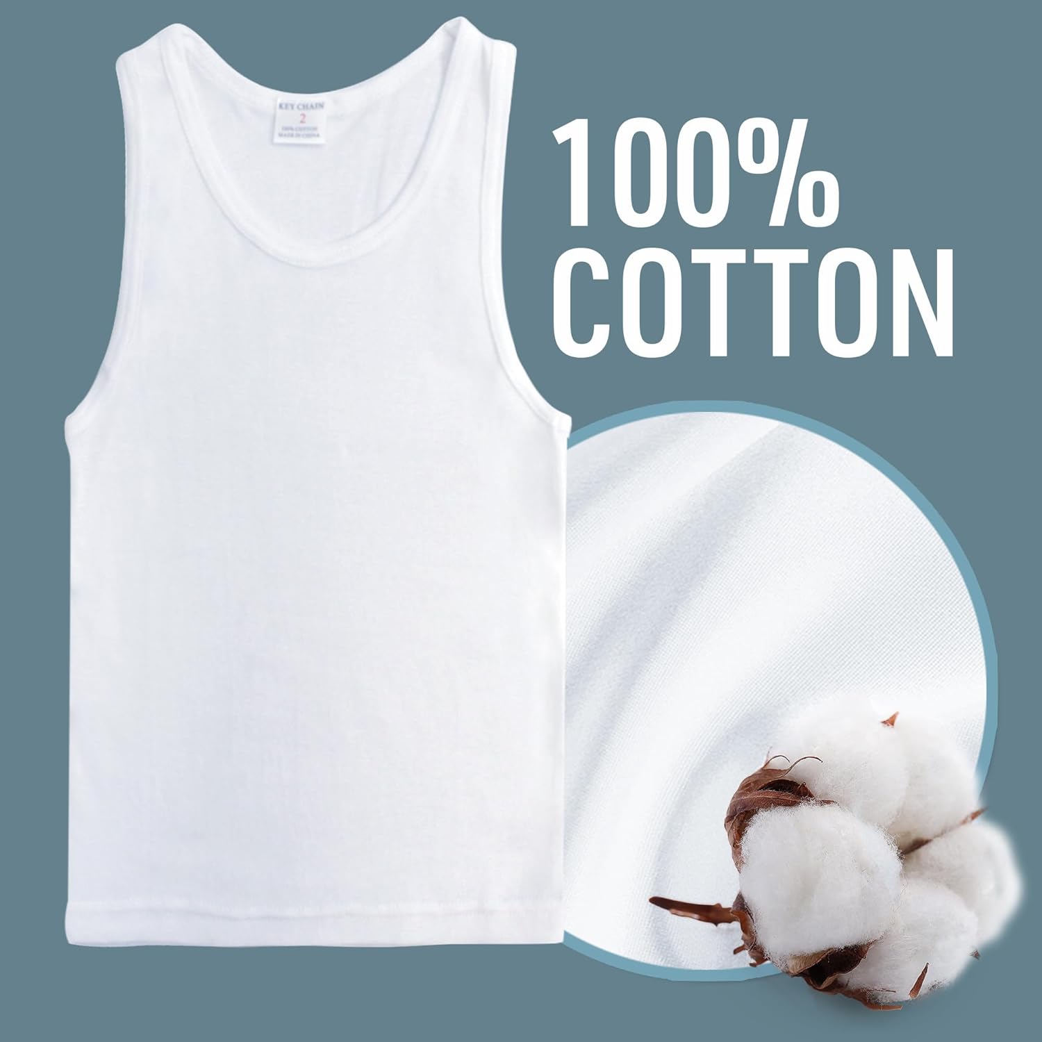 Key Chain Boys' 100% Cotton Tank Tops - 2-Pack of Comfortable Athletic Undershirts - Image 3