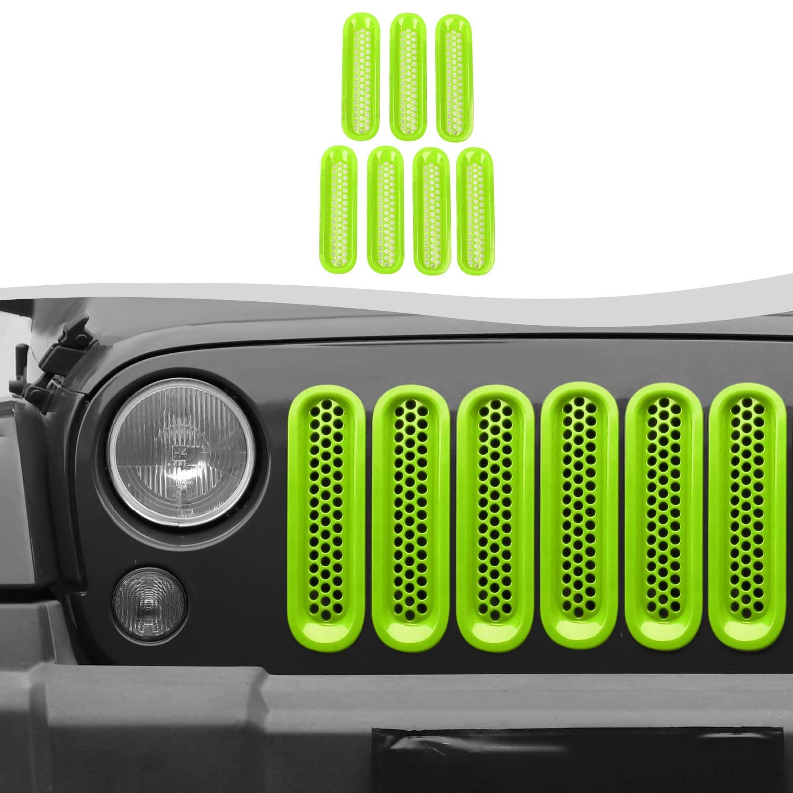 Clip-on Mesh Grill Insert Grille Inserts Cover Fit for 2007-2018 Jeep Wrangler JK JKU(Green)