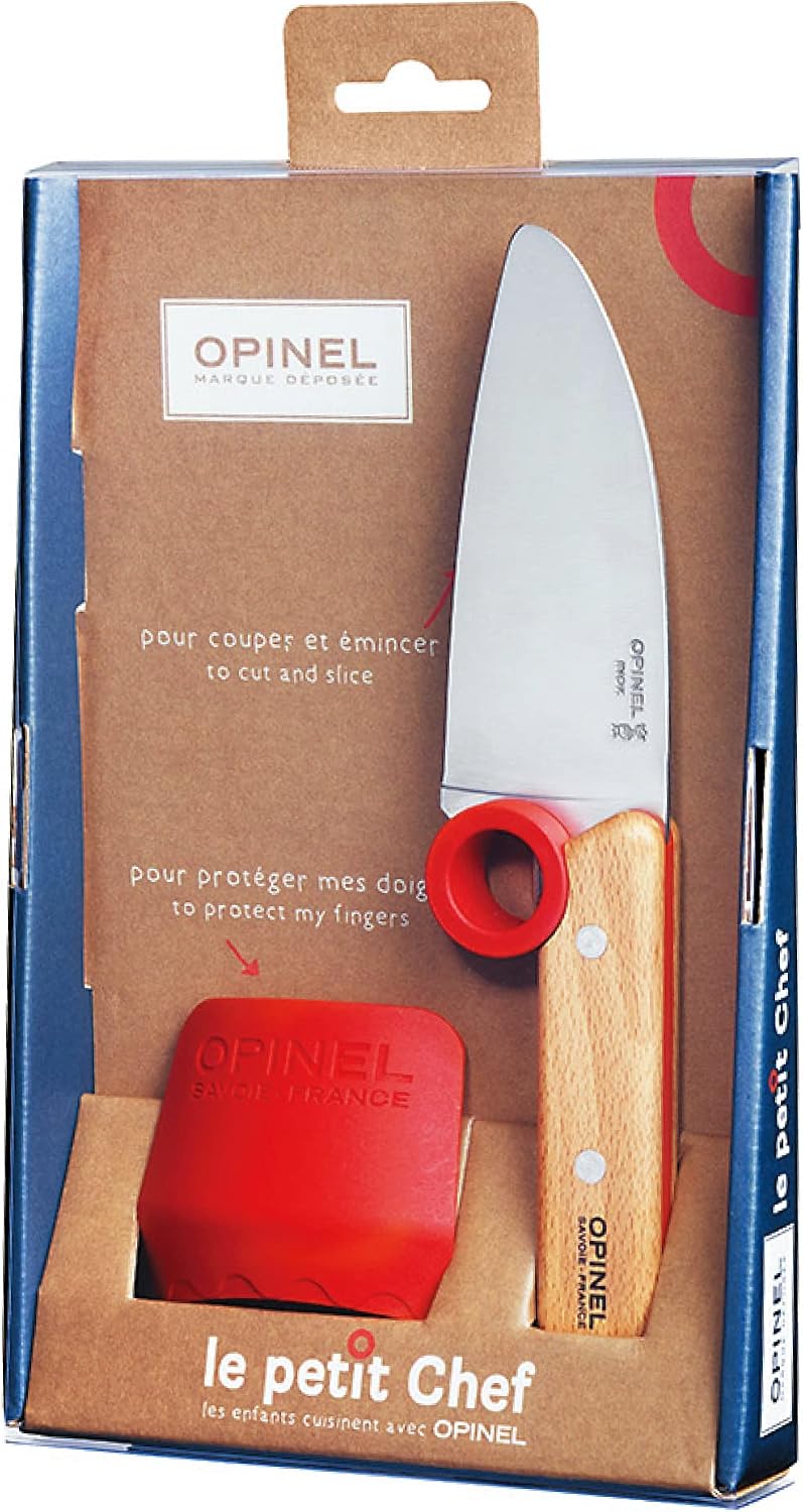 Opinel Le Petit Chef Knife Set, Chef Knife with Rounded Tip, Fingers Guard, For Children, Teaching Food Prep and Kitchen Safety, 2 Piece Set, Made in France