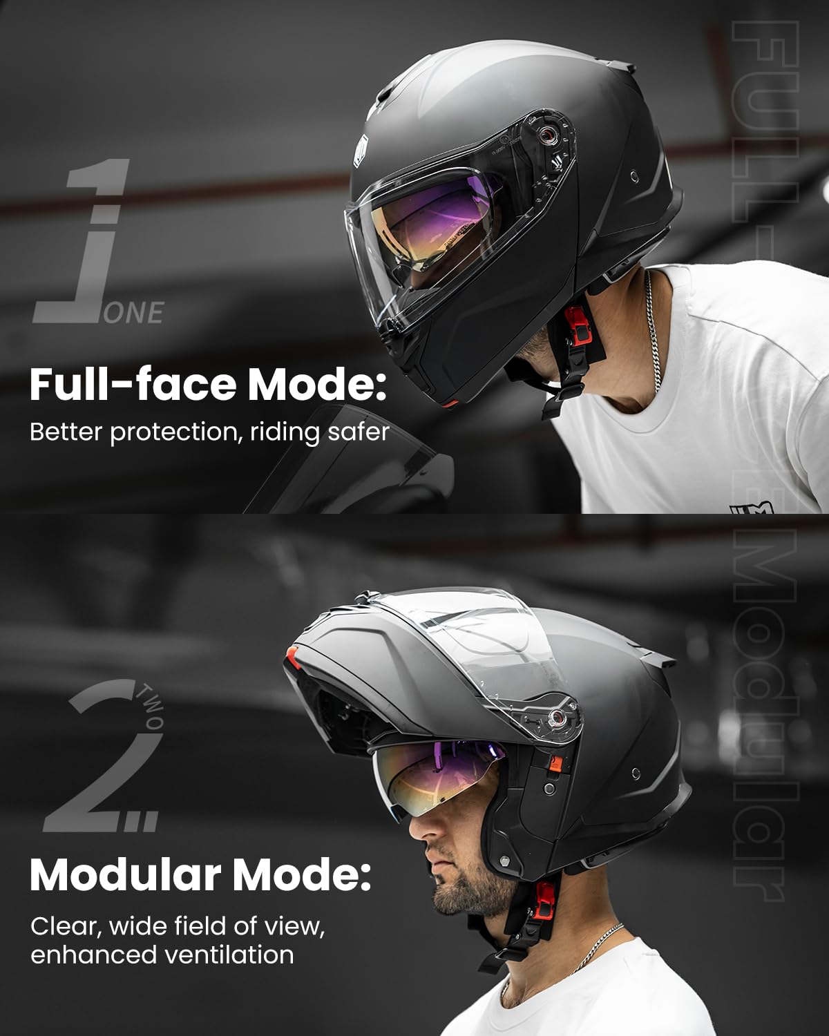ILM Klapphelm Motorradhelm Integralhelm Herren Damen Modular Full Face Flip Up ECE22.06 DOT Motorrad Street Racing Modell B-711