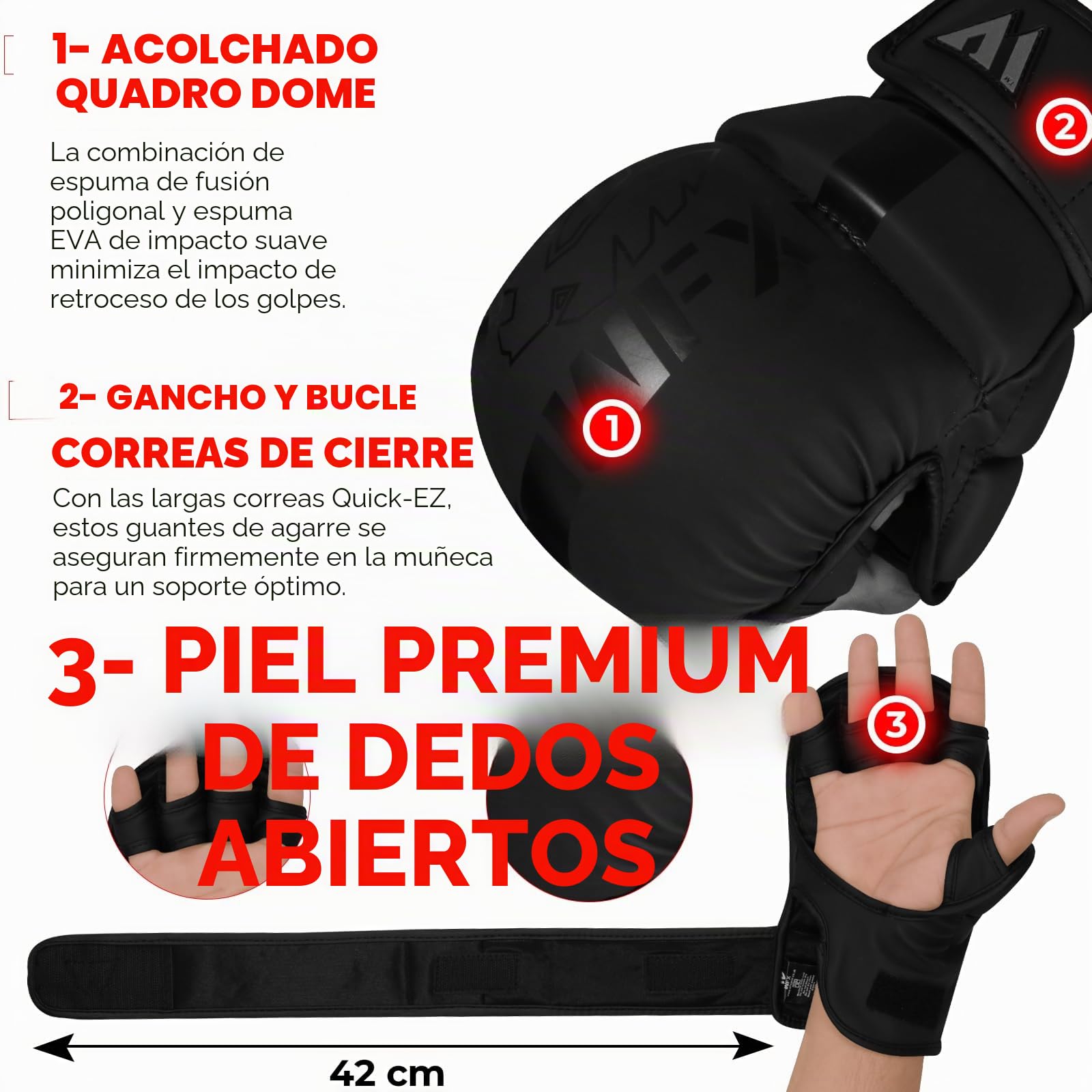WFX Guantes de artes marciales Sparring Muay Thai Palma Abierta Soporte de Muñeca Ajustable