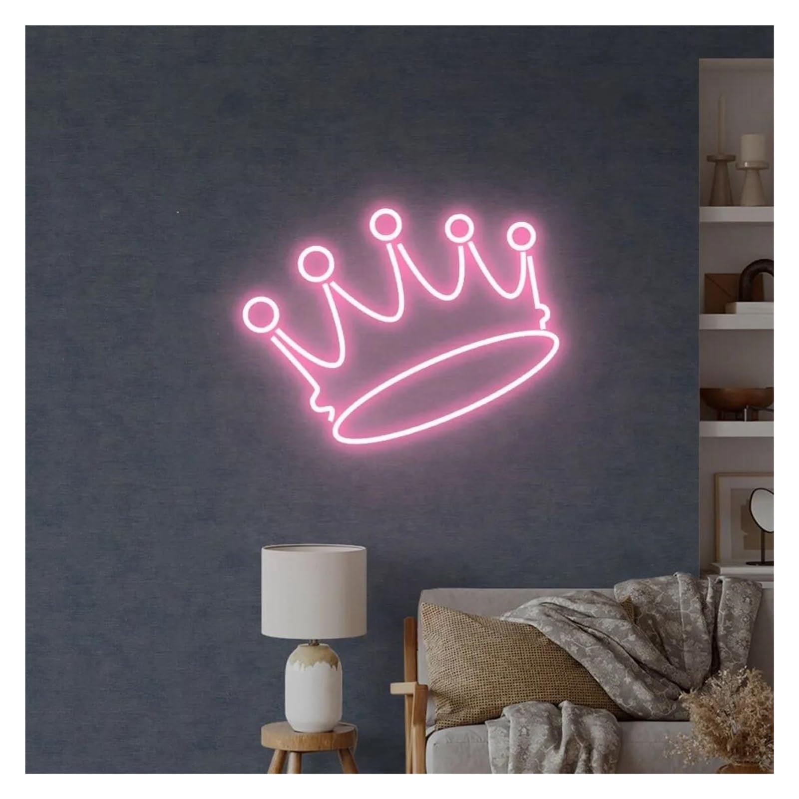 LEMST Signs Lamp Crown Neon Signs USB Powered, Adjustable Brightness Neon Lights Crown Suitable for Bistro Party Decor Commercial Light(E,45cmx55cm)