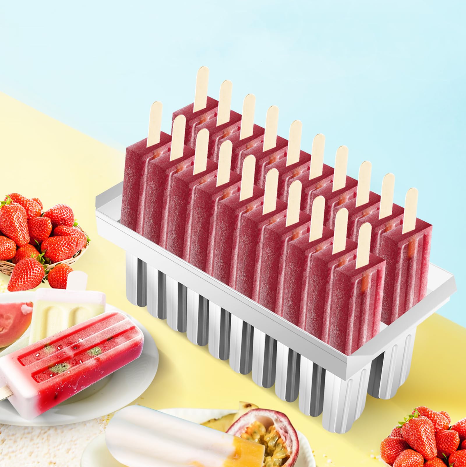 Stainless Steel Popsicle Molds 20PCS Commercial Popsicle Molds Stainless Steel Popsicle Moulds Home-made Reusable DIY Ice Pop Molds Fast Freezing with Sticks and Brush