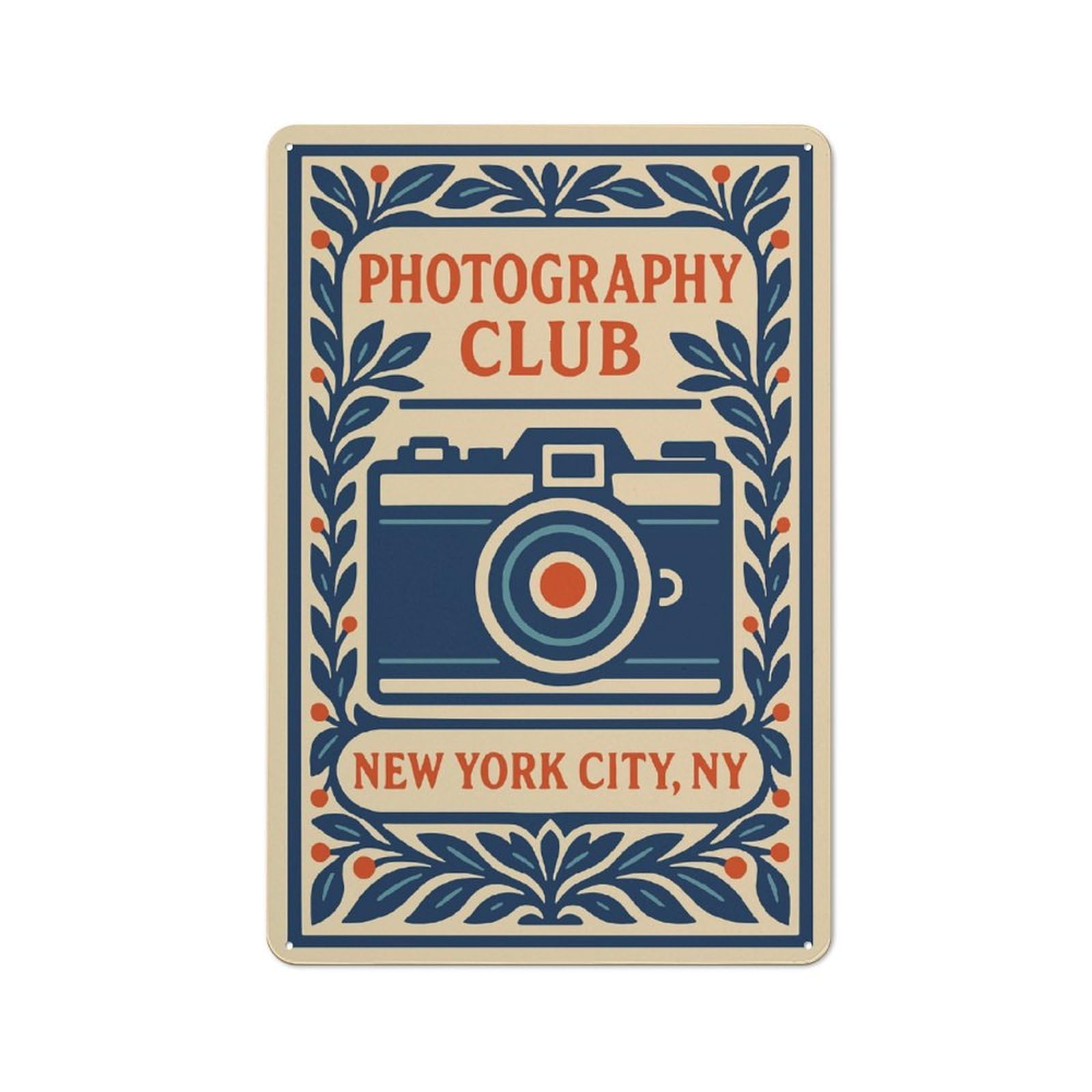 Junmoney Style-8 Photography Club New York City Rustic Tin Wall Plaque 30X20cm For Hobby Room Or Studio, A Christmas Gift For People Styling Hobby Room And Studio