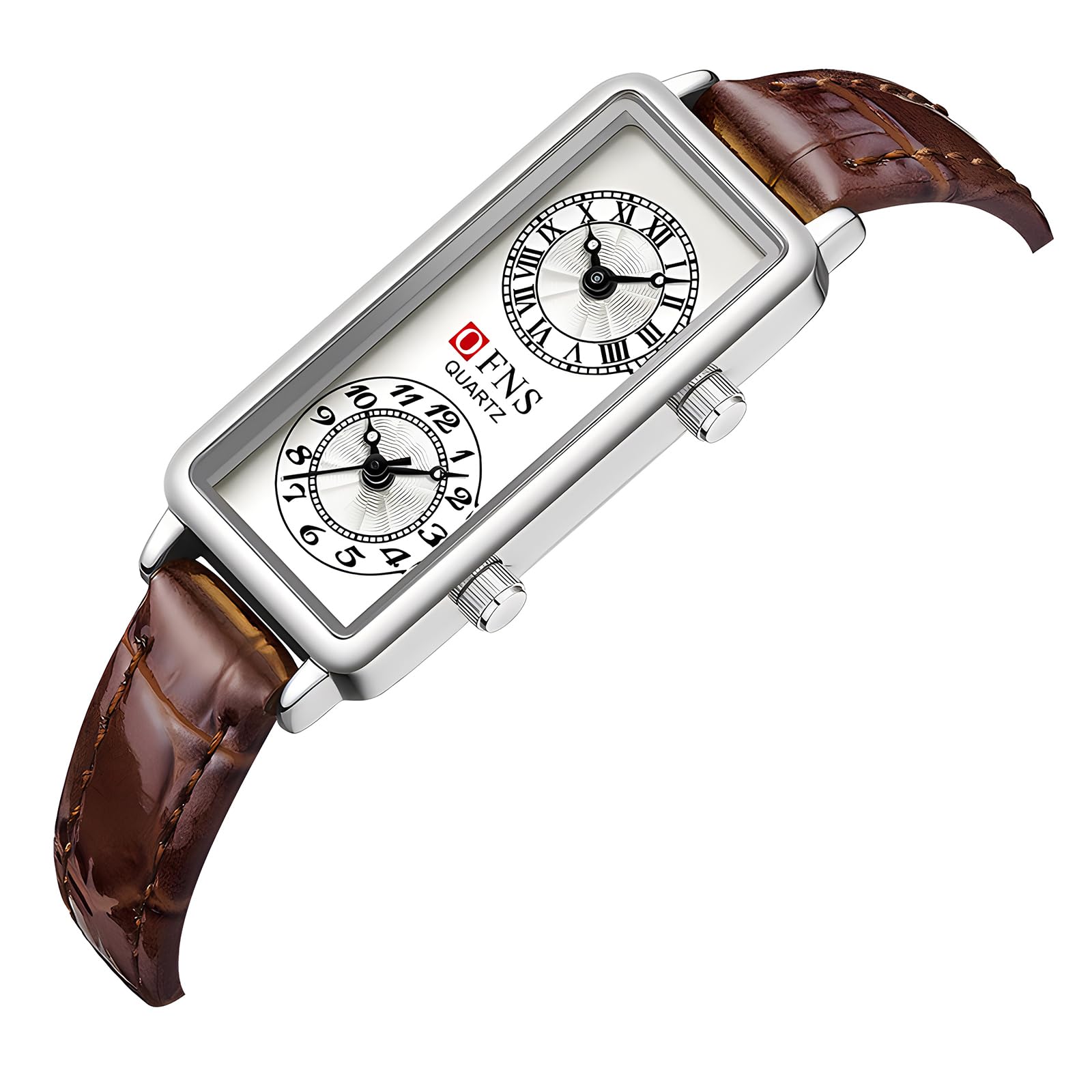 Gosasa Orologio al quarzo delle donne alla moda, quadrante rettangolare con i fusi orari doppi, resistente all'acqua di 30m