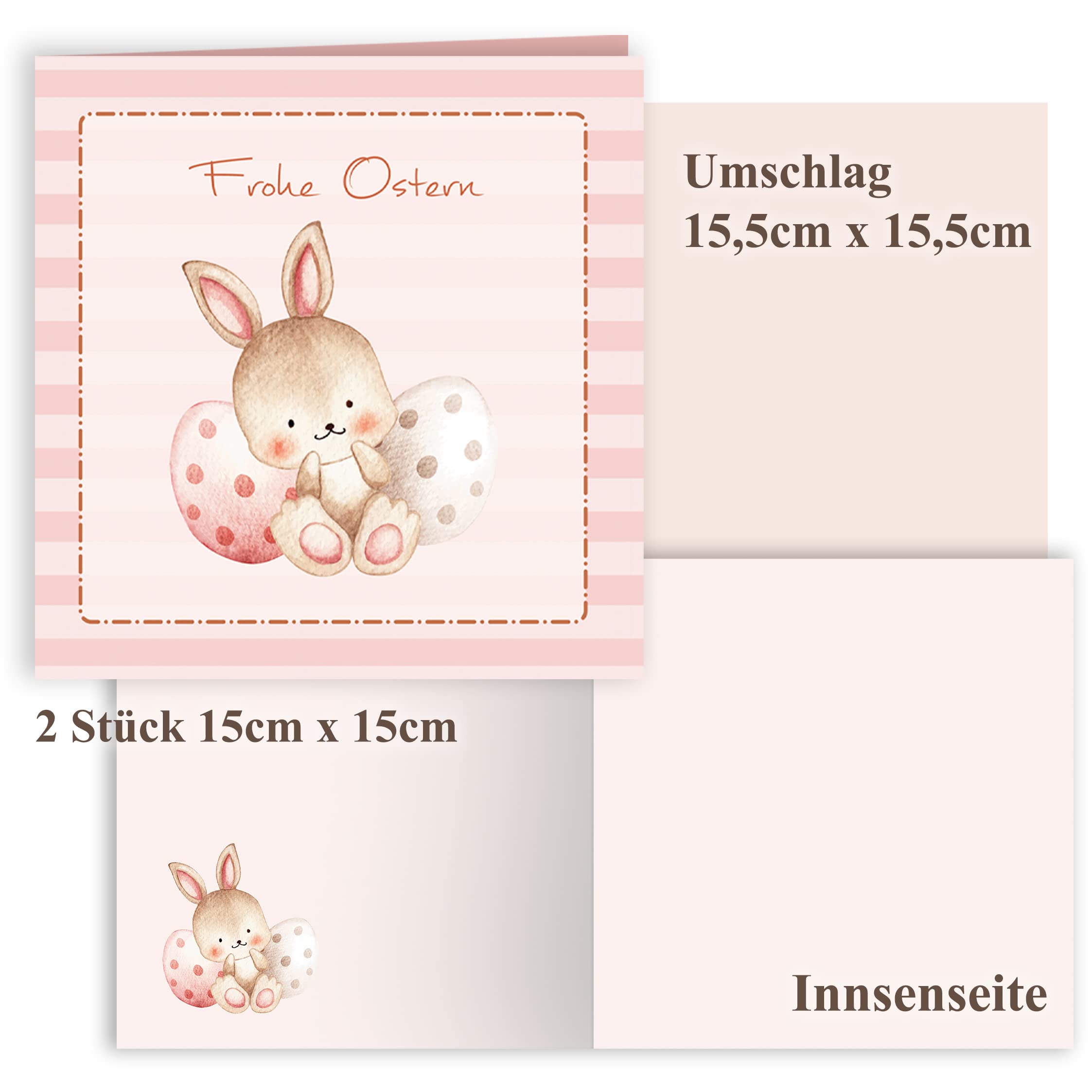 Easter Cards with Envelope Set of 8 Folding XL 15 x 15 cm Happy Easter Greeting Cards Square 15 x 15 Folding Cards Delicate Pastel Shades Rabbit Happy Easter Cards Card Set Envelope High Quality - Image 4
