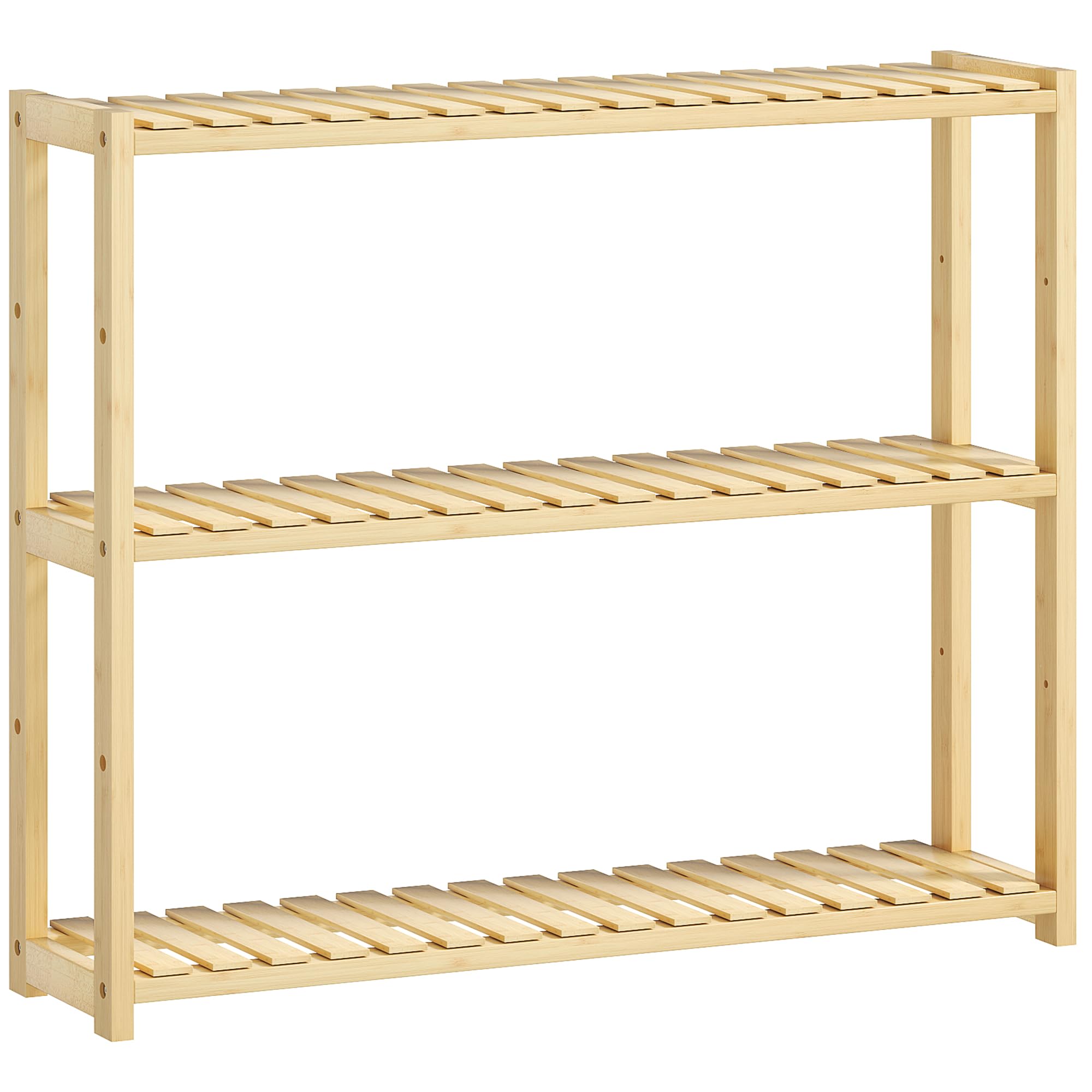 HOMCOM Scaffale da Bagno a 3 Ripiani Regolabili in 5 Livelli, Mobile Contenitore in Bambù a Parete o a Terra, per Cucina, Soggiorno e Bagno, 60x15x50 cm, Color Legno