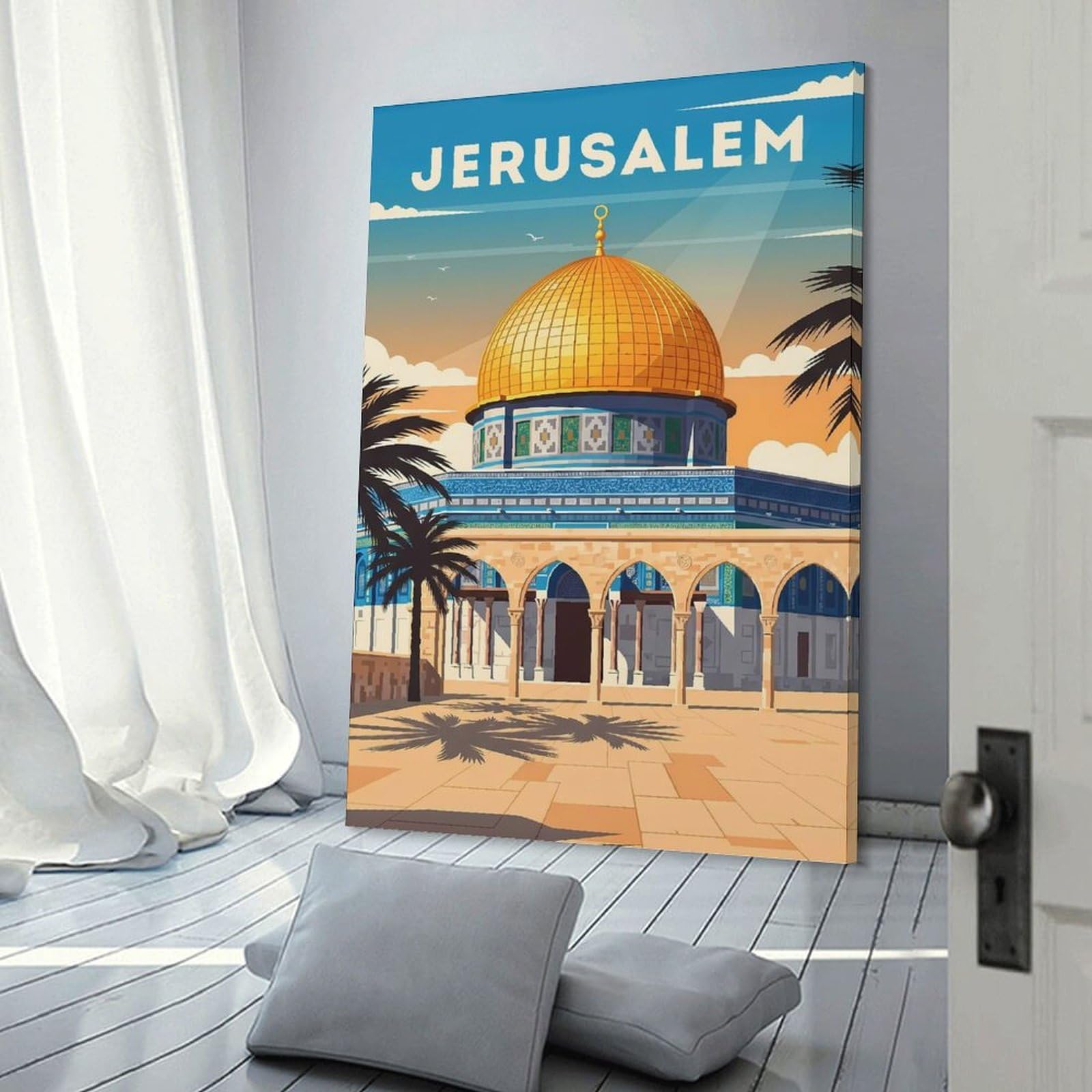 Junmoney Frame-Style-8 Jerusalem Dome Of Rock Travel Canvas Art Print, 20X30inch(50X75cm), For Home Walls, Creative Rooms Or Shared Spaces, Decorative Artwork With Broad Appeal