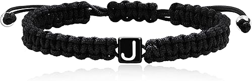 Uloveido Letter A-Z Black String Bracelets for Women and Men, Adjustable Handmade Braided Woven Cuff Surfer Beach Wrap Bracelet Friendship
