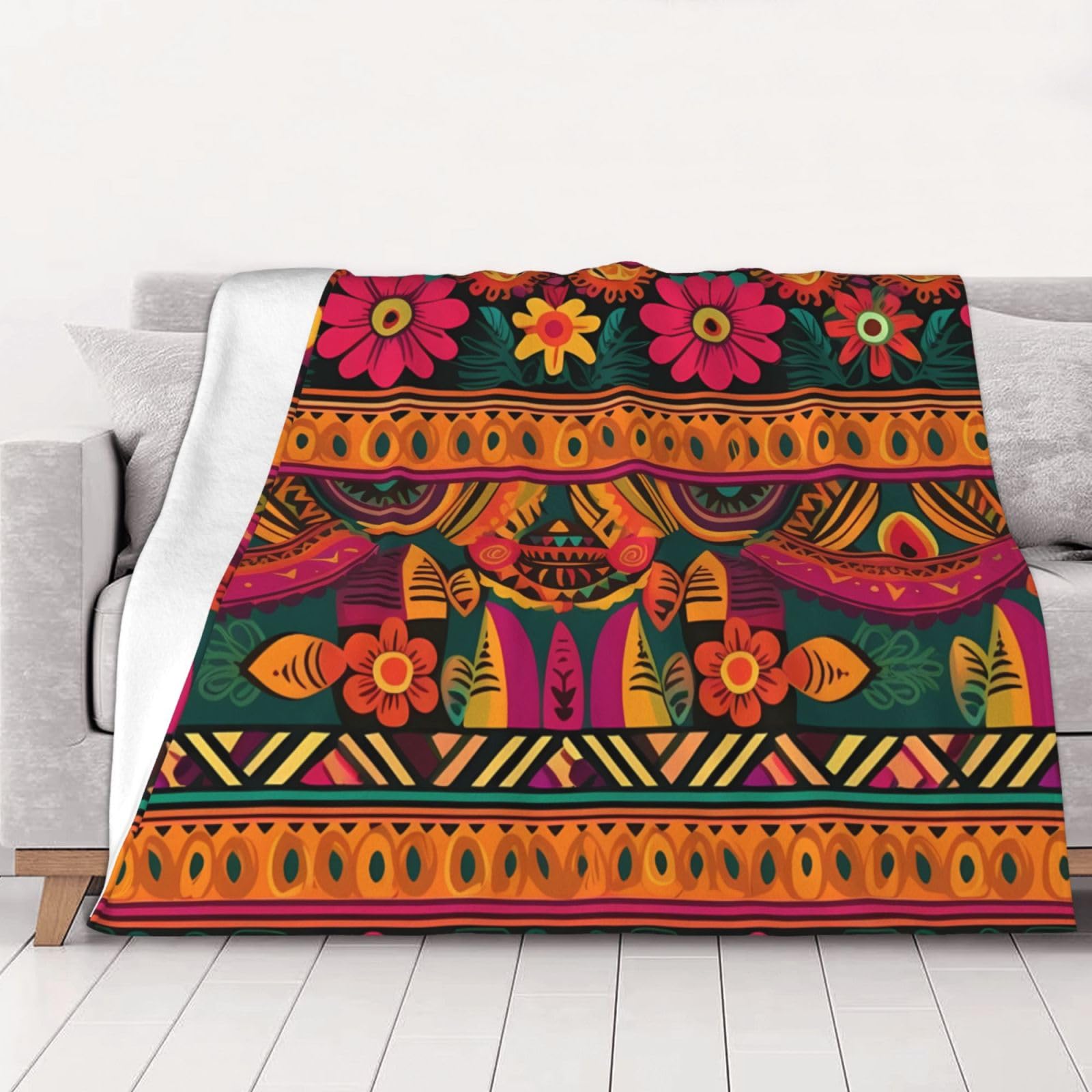 Couverture polaire mexicaine bohième 150x130cm jeté de lit chaud