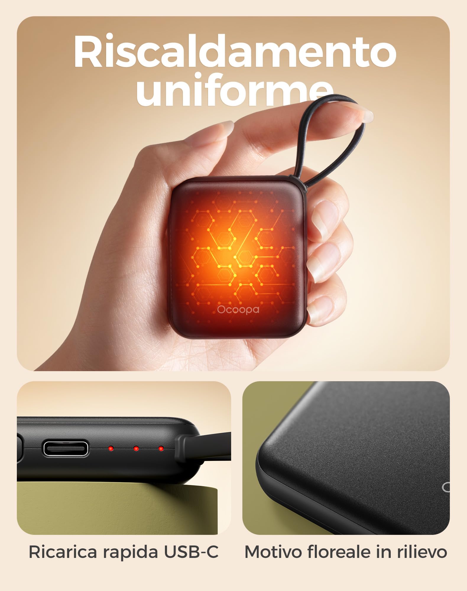 OCOOPA Scaldamani Elettrico 2 Pezzi, Portatile Scalda Mani USB Ricaricabile 4000mAh, 3 Livelli fino a 52°C, Utile Regalo di Natale, Ideale per Sci Invernale, Viaggi e Attività all’Aria Aperta,UT5 Nano