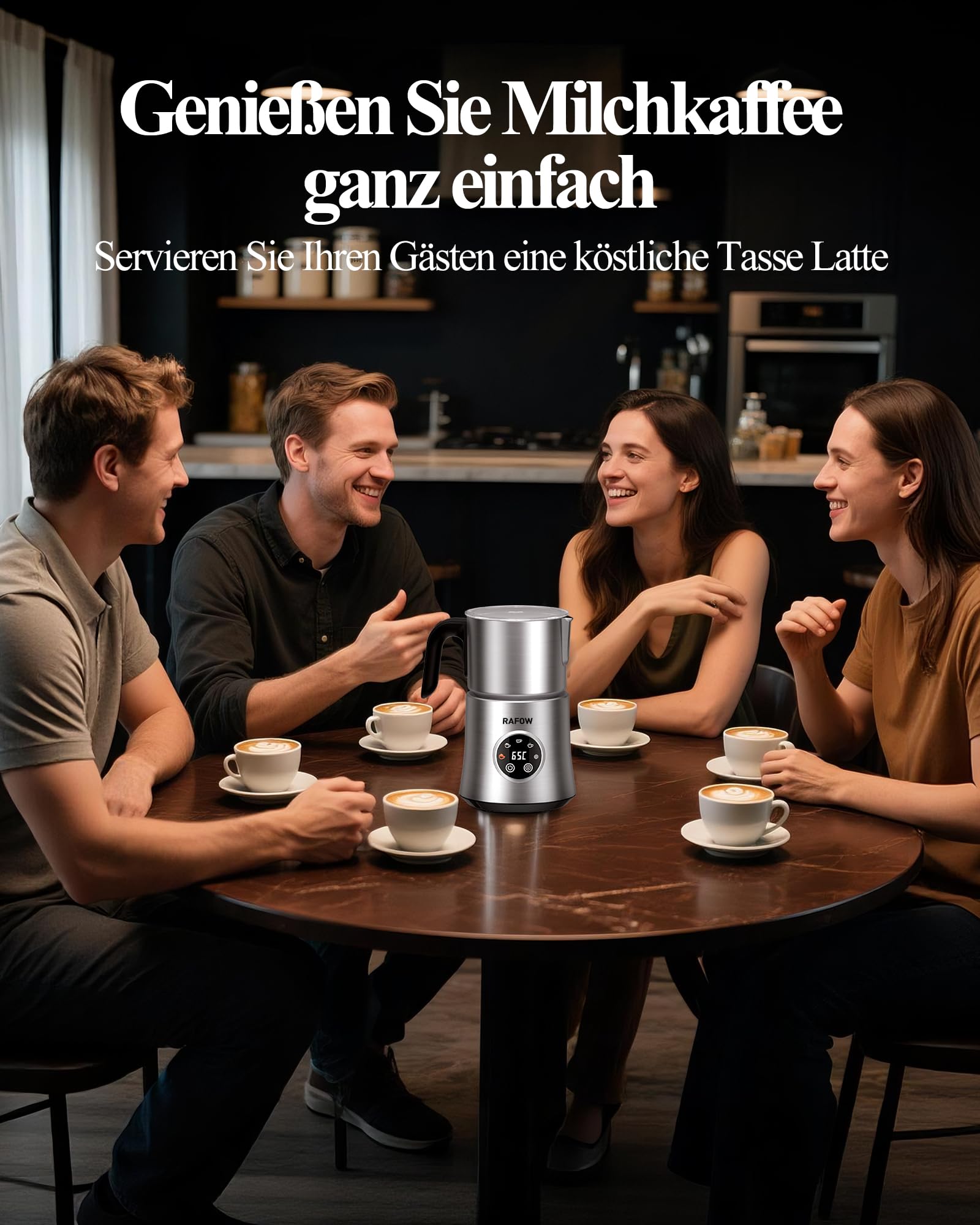 Milchaufschäumer Elektrisch 5 in 1 - Automatische Milchschäumer 500ml Großes Fassungsvermögen Milch Dampfer Spülmaschinenfest für Heißer Kalter Milchschaum Heiße Schokolade Latte Cappuccino