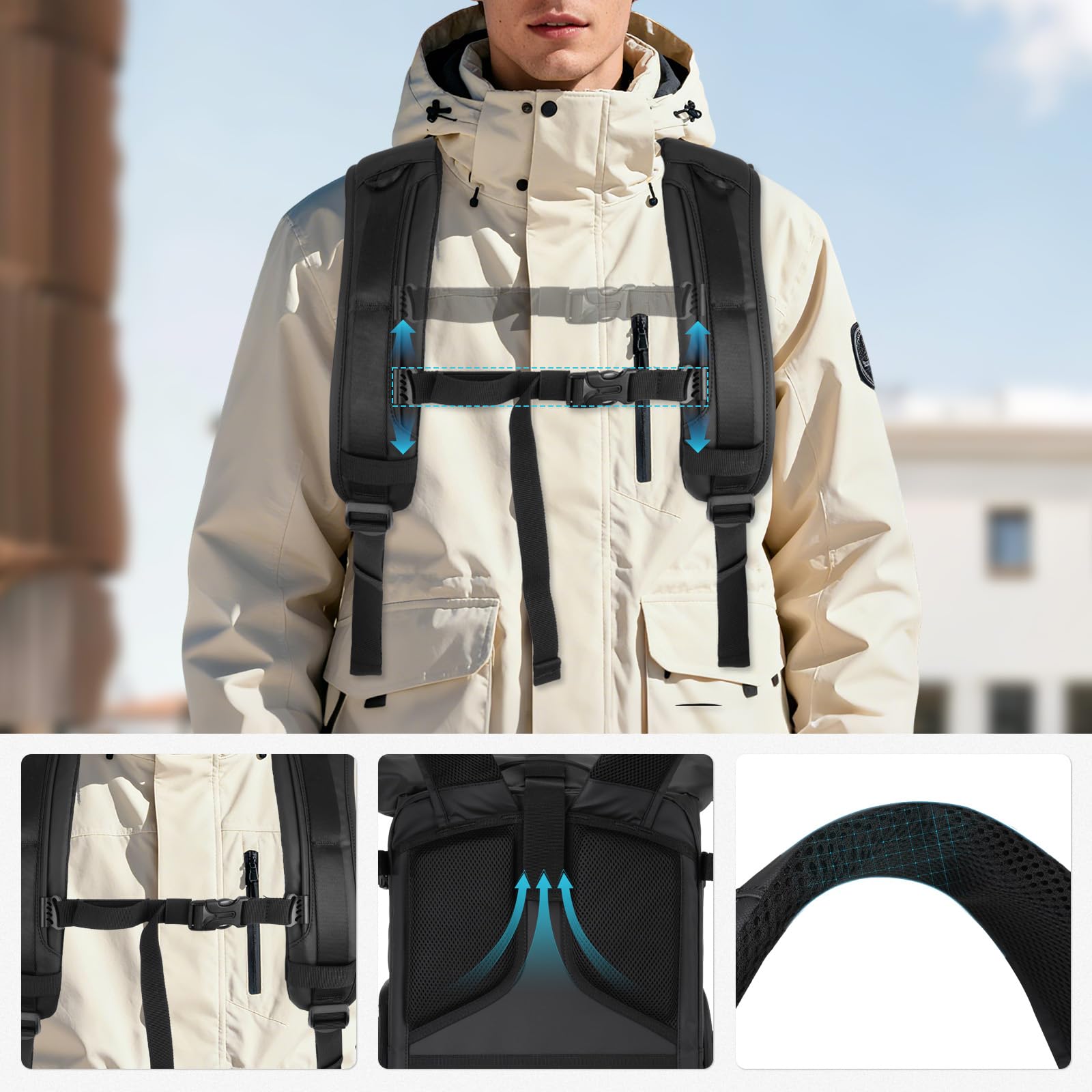 MOSISO Plecak na aparat, DSLR/SLR/torba na aparat fotograficzny z twardą obudową, kieszenią przednią, kieszenią na laptopa, uchwytem na statyw, ochroną przed deszczem, kieszenią na rolkę, do Canon