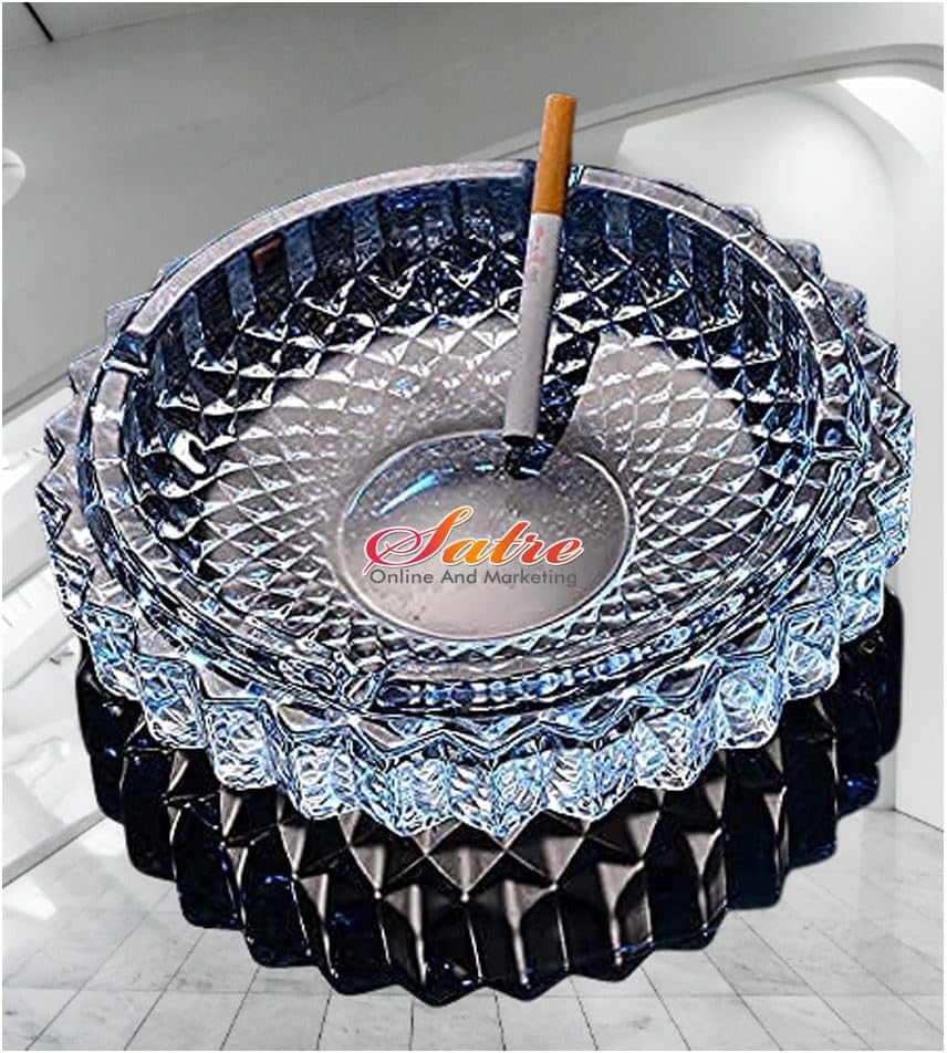 Heavy Crystal Glass Round Ashtray, Cigar Ashtray for Home/Office, Tabletop Ashtray - 1 Pcs