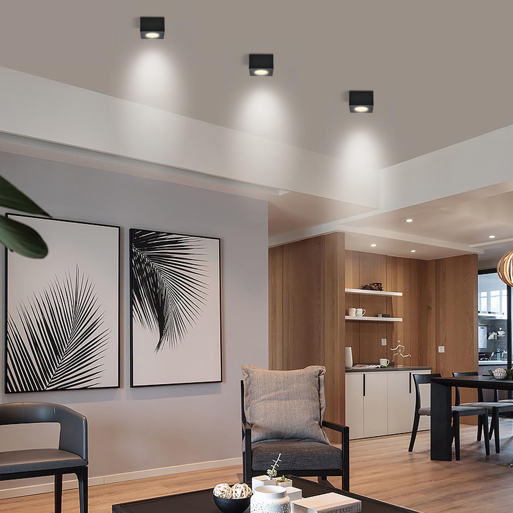 KYOTECH Faretto da soffitto a LED Quadrata IP44 Ø80*80 * 50mm Apparecchio a Plafone Plafoniera per moduli LED Spot Alluminio per Bagno Soggiorno Cucina, lampadine non incluse,Nero Set da 4