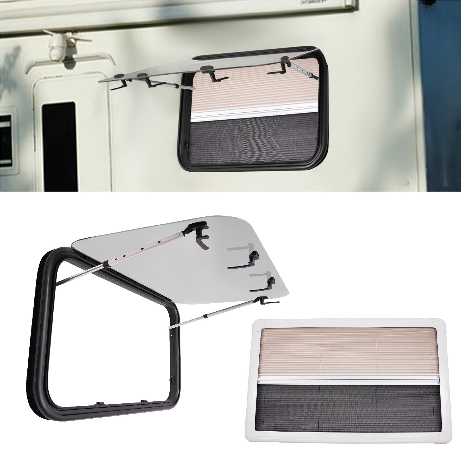 QUEMARQUE RV Push Out Window - 36" W x 22" H RV Exit Window Replacement, Aluminum RV Exit Window with Screen, RV Emergency Window for RVs Trailer