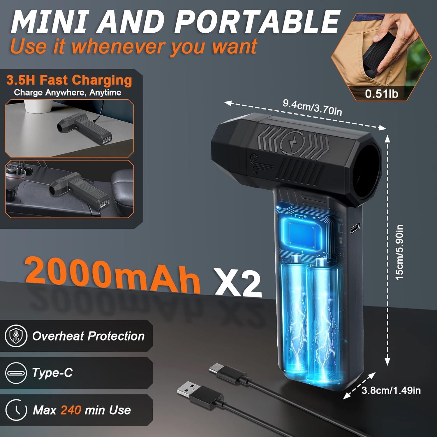 Compressed Air Duster 120000RPM Super Power Electric Air Duster,4 Gear Adjustable Mini Dust Blower with LED Display & 4 Nozzles Rechargeable Leaf Blower Air Blower for Keyboard PC Car Home Cleaning