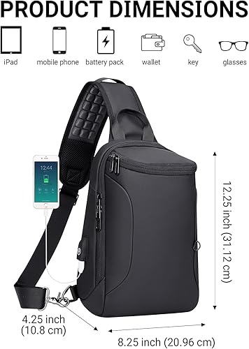 Miniatura 5 de WITZMAN Bolso bandolera para hombre con puerto de carga USB, bolsa cruzada de viaje, resistente al agua, mochila casual